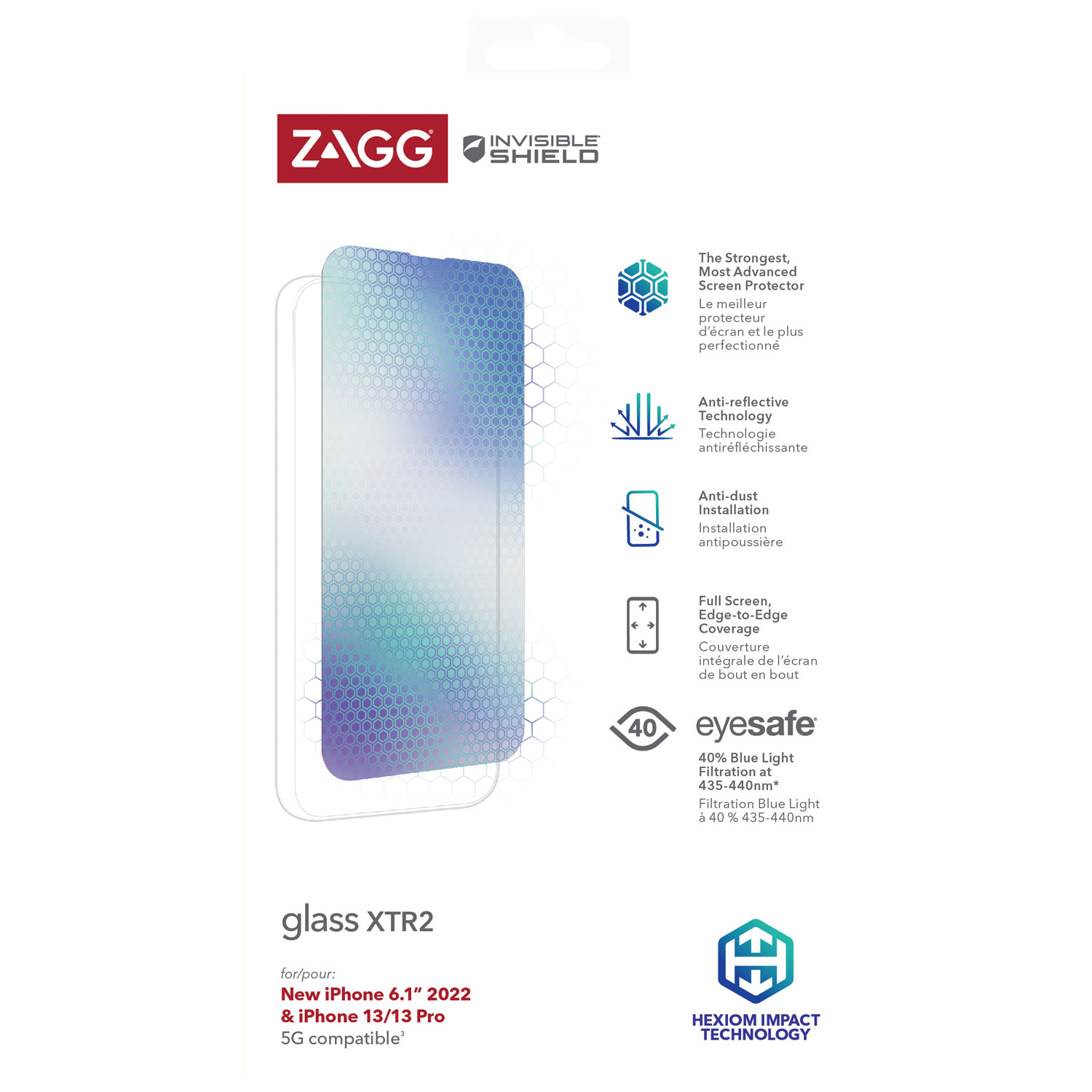 Protecteur d'écran en verre XTR2 d'InvisibleShield by Zagg pour iPhone 14/13 Pro/13