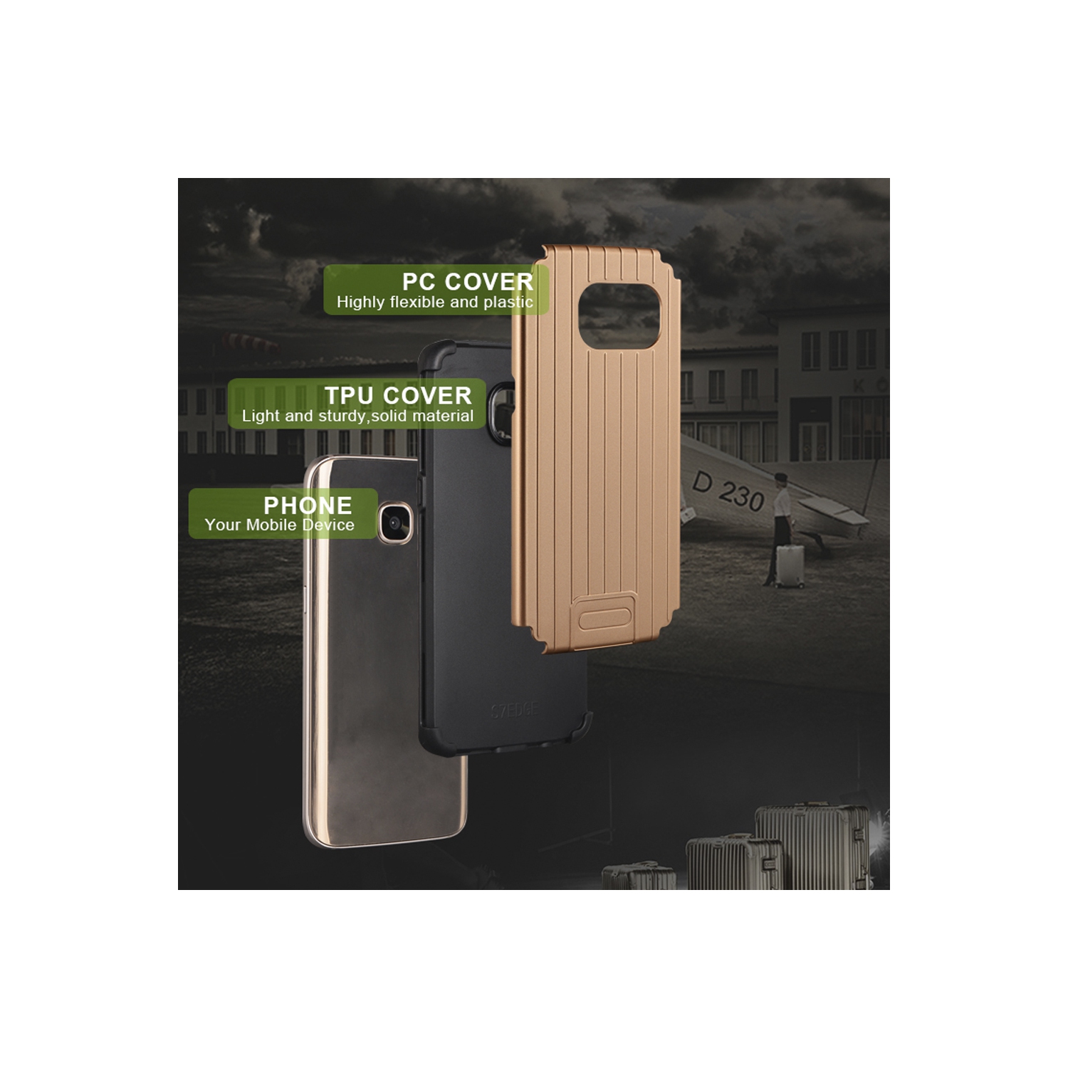 Étui pour Galaxy S7 Edge, étui pour S7 Edge de Samsung, étui rigide hybride mince à double couche brillant pare-chocs en caoutchouc souple antichoc