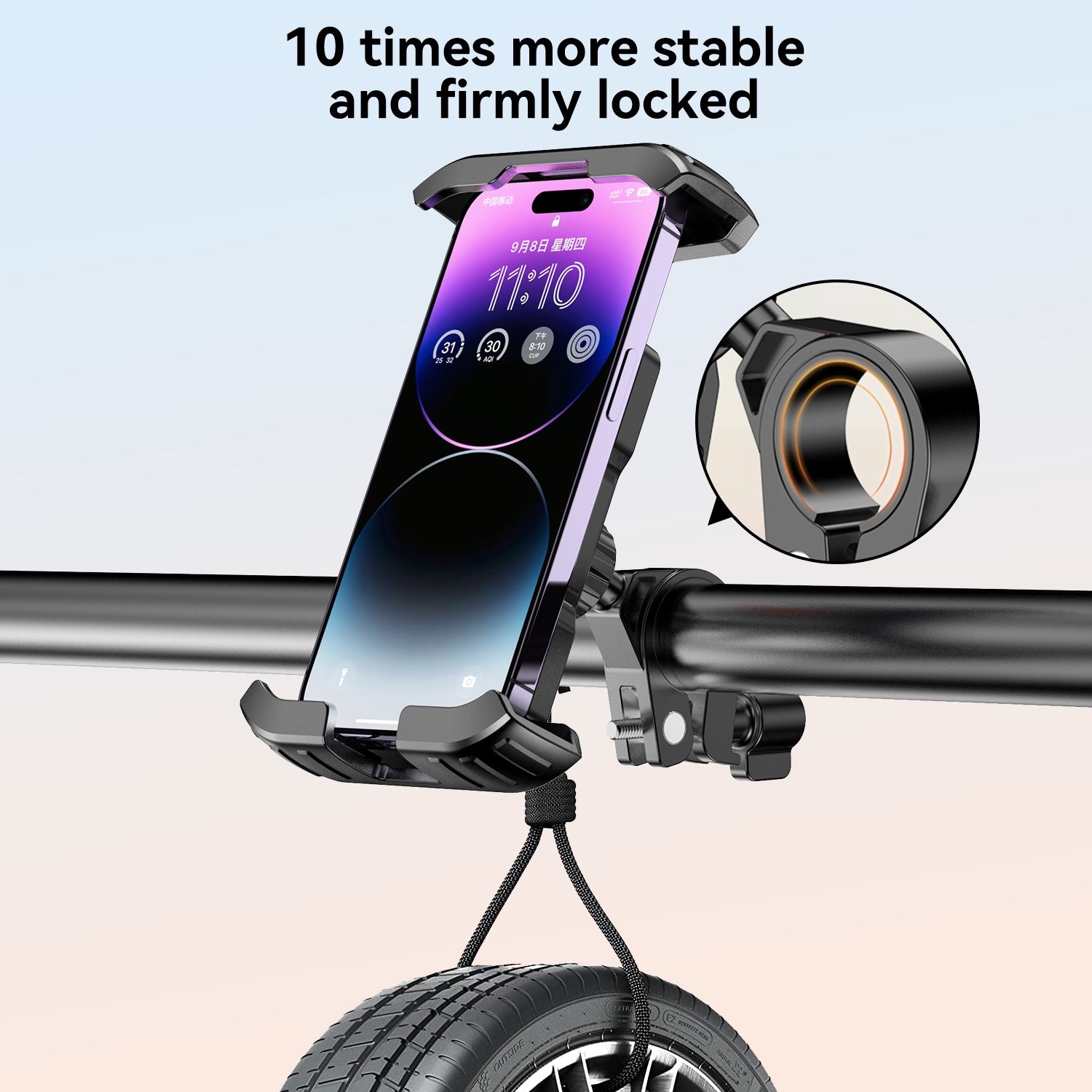 Support de téléphone pour vélo TEUMI, support de téléphone pour moto pivotant à 360°, fonctionnement à une main, support de téléphone pour VTT VTT VTT