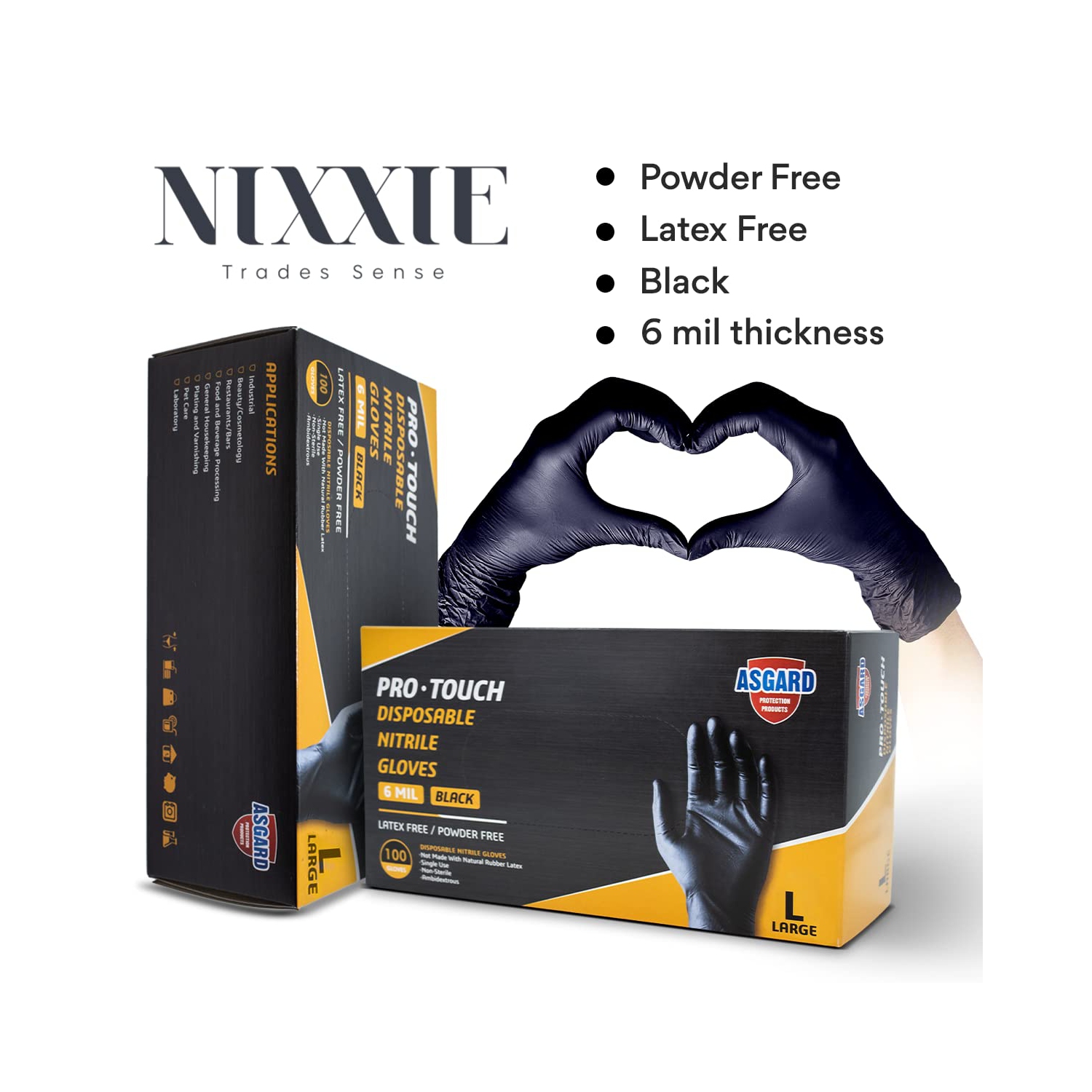 Gants en nitrile noirs, épaisseur de 6 mil de Nixxie Trades Sense, gants jetables, GRAND