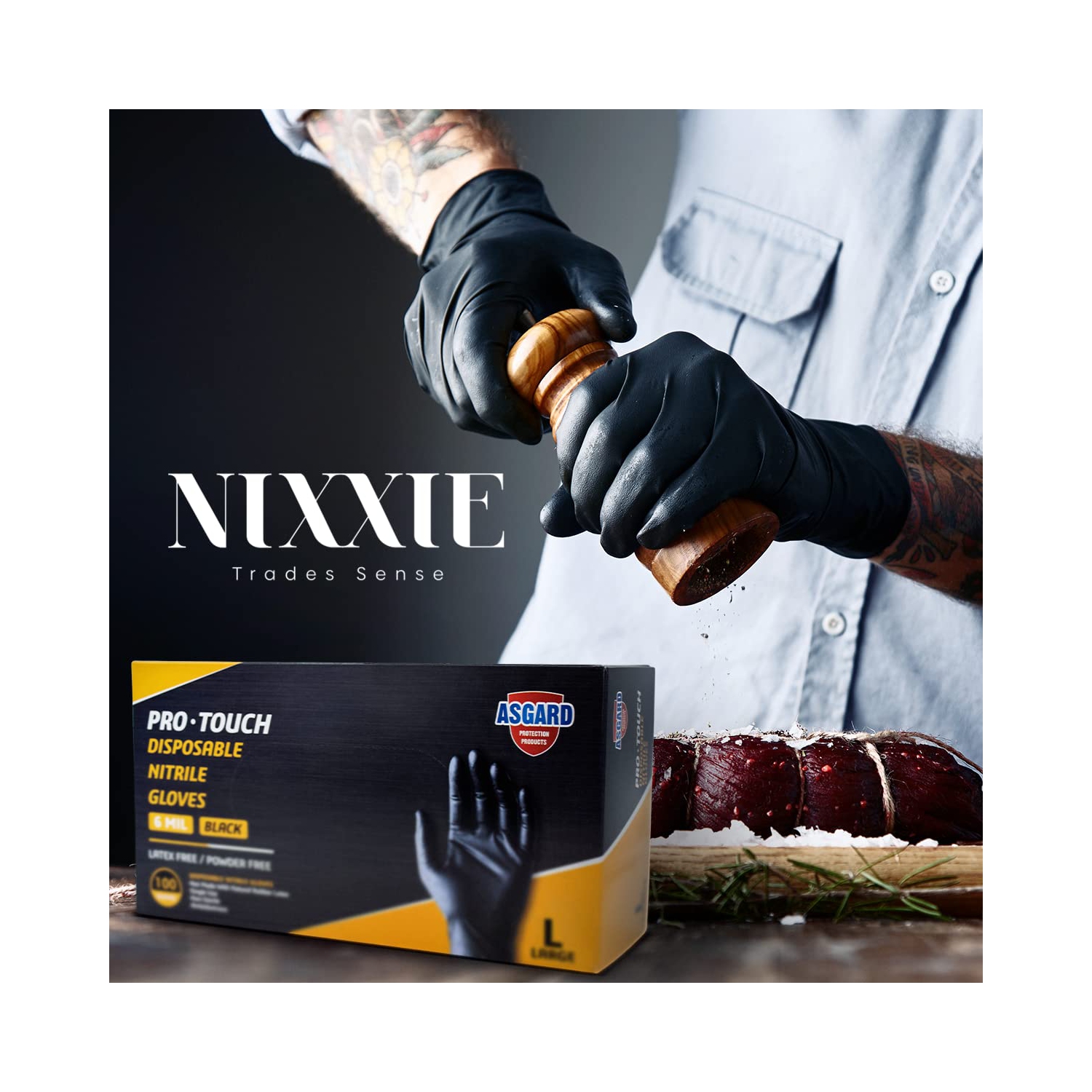 Gants en nitrile noirs, épaisseur de 6 mil de Nixxie Trades Sense, gants jetables, GRAND