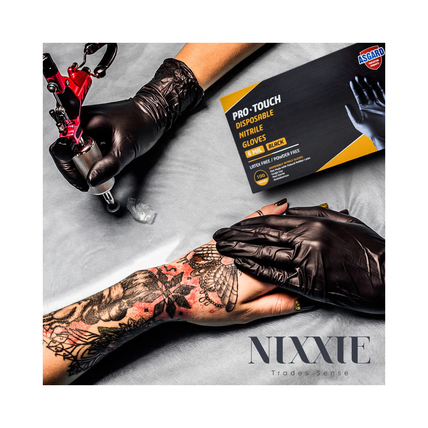Gants en nitrile noirs, épaisseur de 6 mil de Nixxie Trades Sense, gants jetables, GRAND