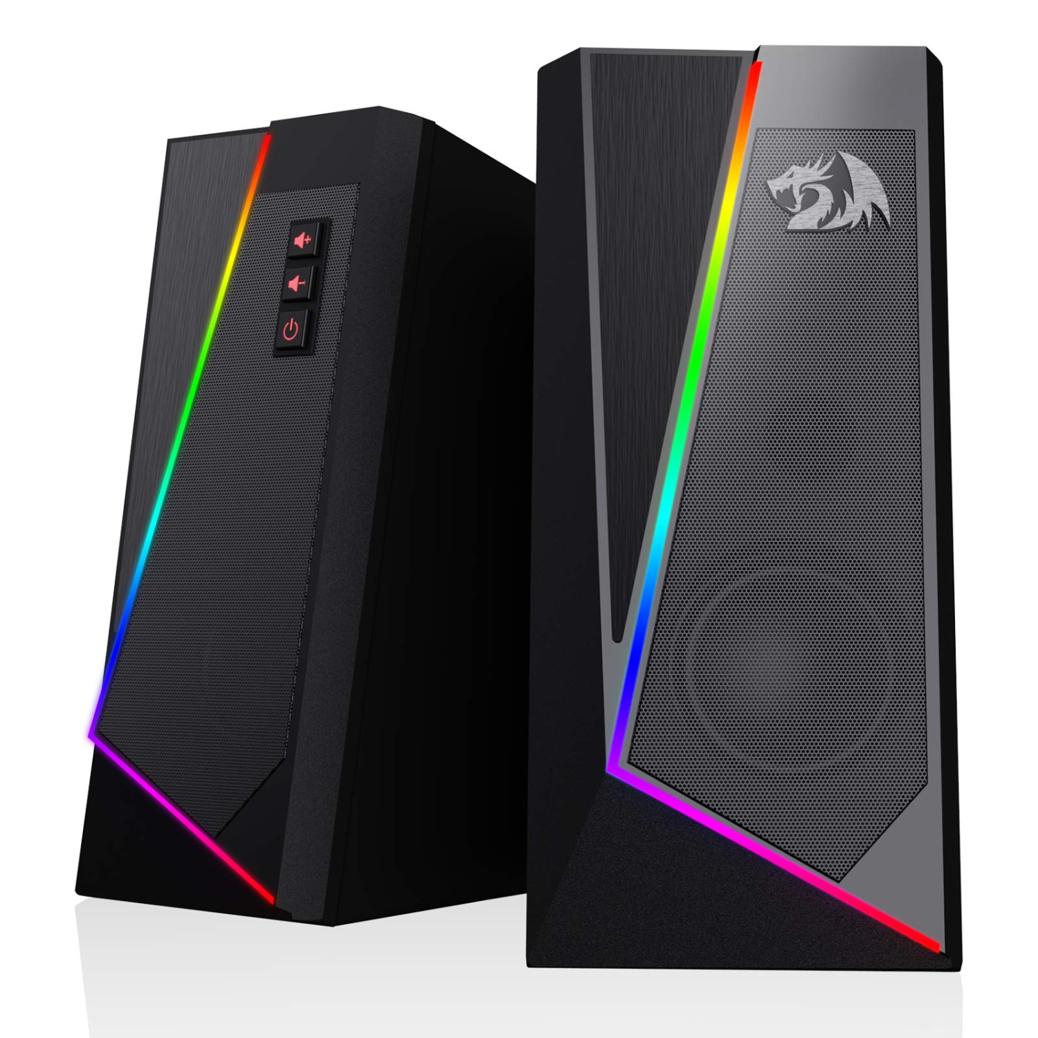 Redragon GS520 Anvil RGB Desktop Speakers, 2.0 Channel PC Computer Stereo Speaker with 6 Colorful LED Modes, Enhanced Bass and Easy-Access Volume Control, USB Powered 3.5mm Cable