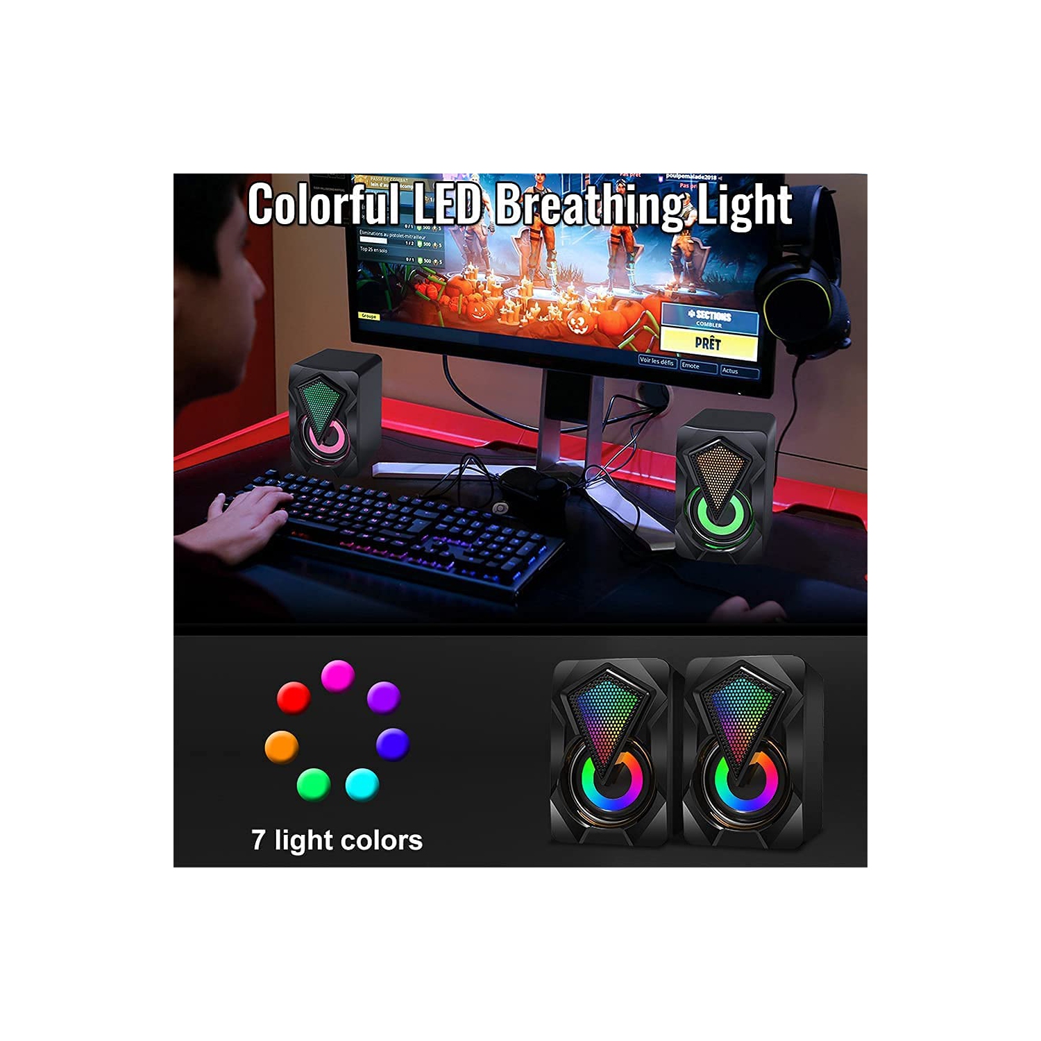 Computer Speakers,Wired PC Speaker 2.0 USB Gaming Powered Stereo Mini Multimedia Volume Control with RGB Lights 3.5mm Aux In