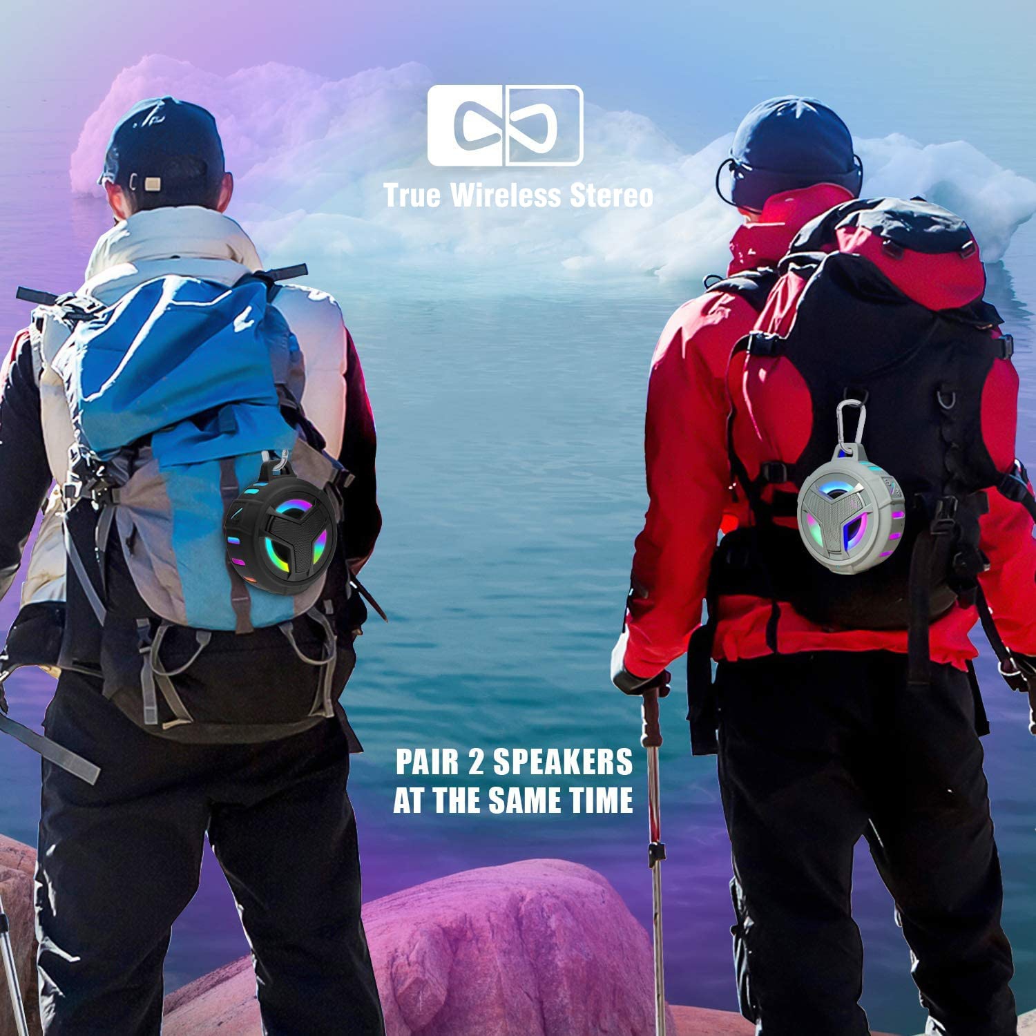 Haut-parleur de douche Bluetooth, haut-parleurs portatifs Bluetooth étanches, haut-parleur d’extérieur sans fil IP67 avec DEL Li