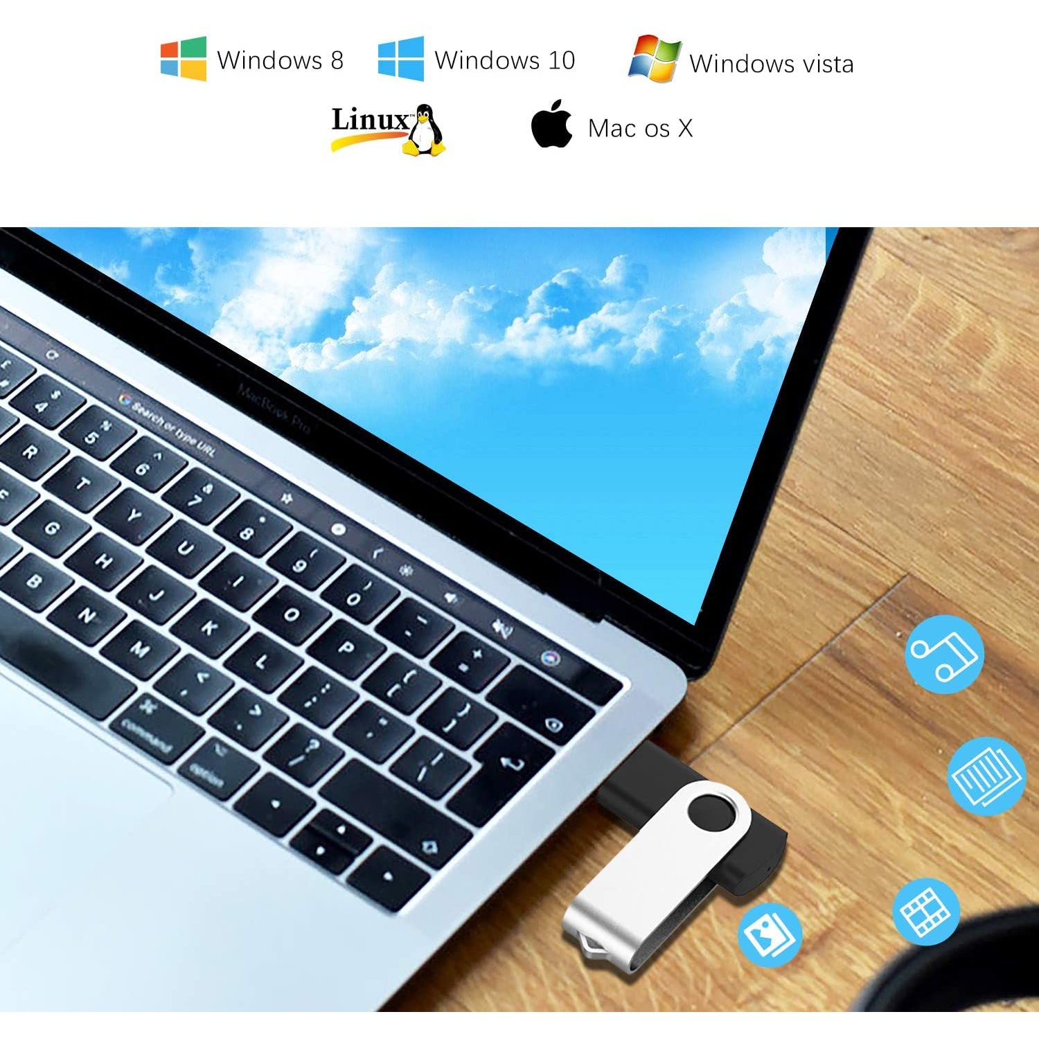 Clé USB Flash 64 Go 5 clés USB 2.0 clés USB 64 Go RAOYI (64 Go, 5 couleurs variées :