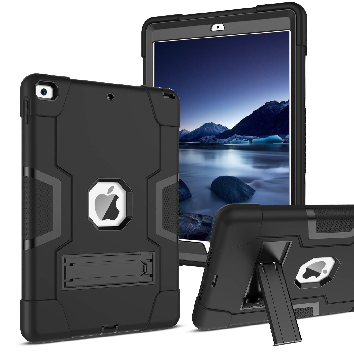 Heavy Duty Hybrid Rugged Case For IPad 7th, 8th, 9th, & 10th Gen 10.2/10.9" - Built-in Kickstand, Shockproof, Silicone/Gel
