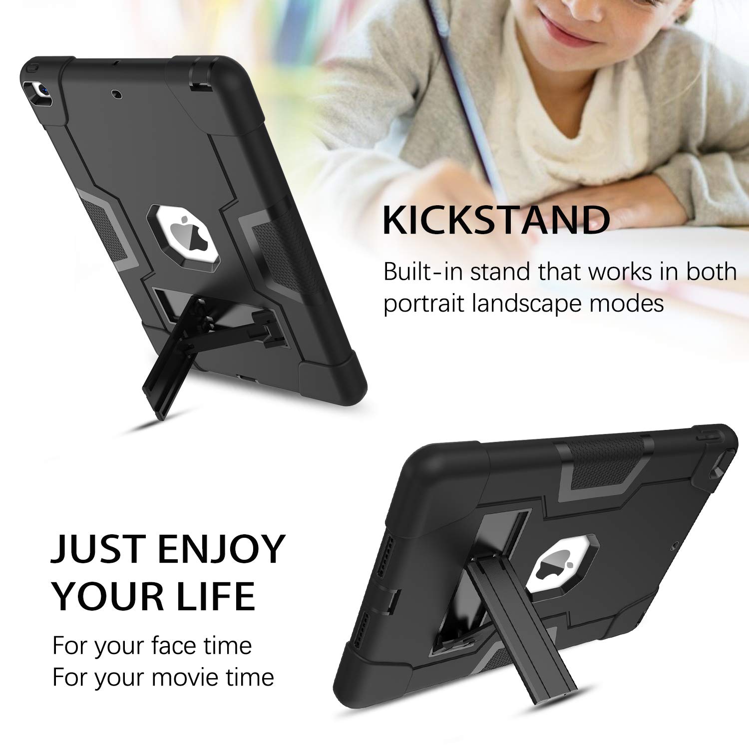 iPad 9th Generation Case 10.2 Inch 2021, iPad 8th Generation Case,iPad 7th Generation,DUEDUE Kickstand 3 in 1 Shockproof Hea