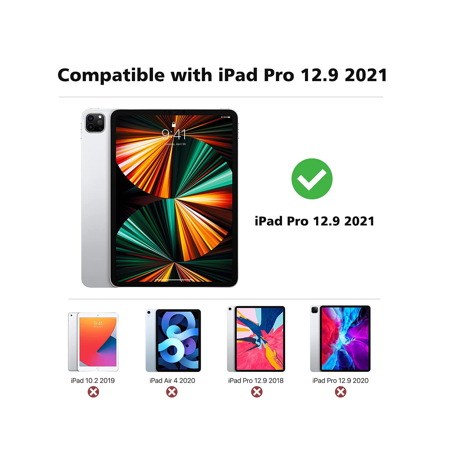 MoKo Case Fit New iPad Pro 12.9 Inch Case 2021/2020/2018 with Pencil Holder, Soft TPU Frame Hard PC Clear