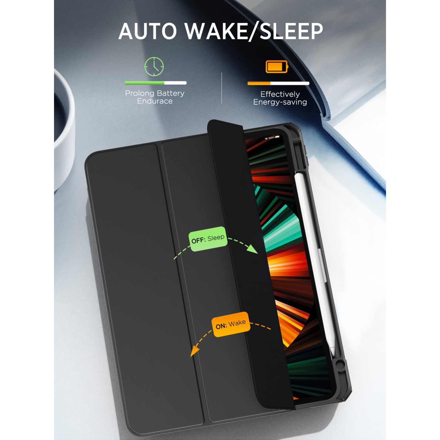 MoKo Case Fit New iPad Pro 12.9 Inch Case 2021/2020/2018 with Pencil Holder, Soft TPU Frame Hard PC Clear