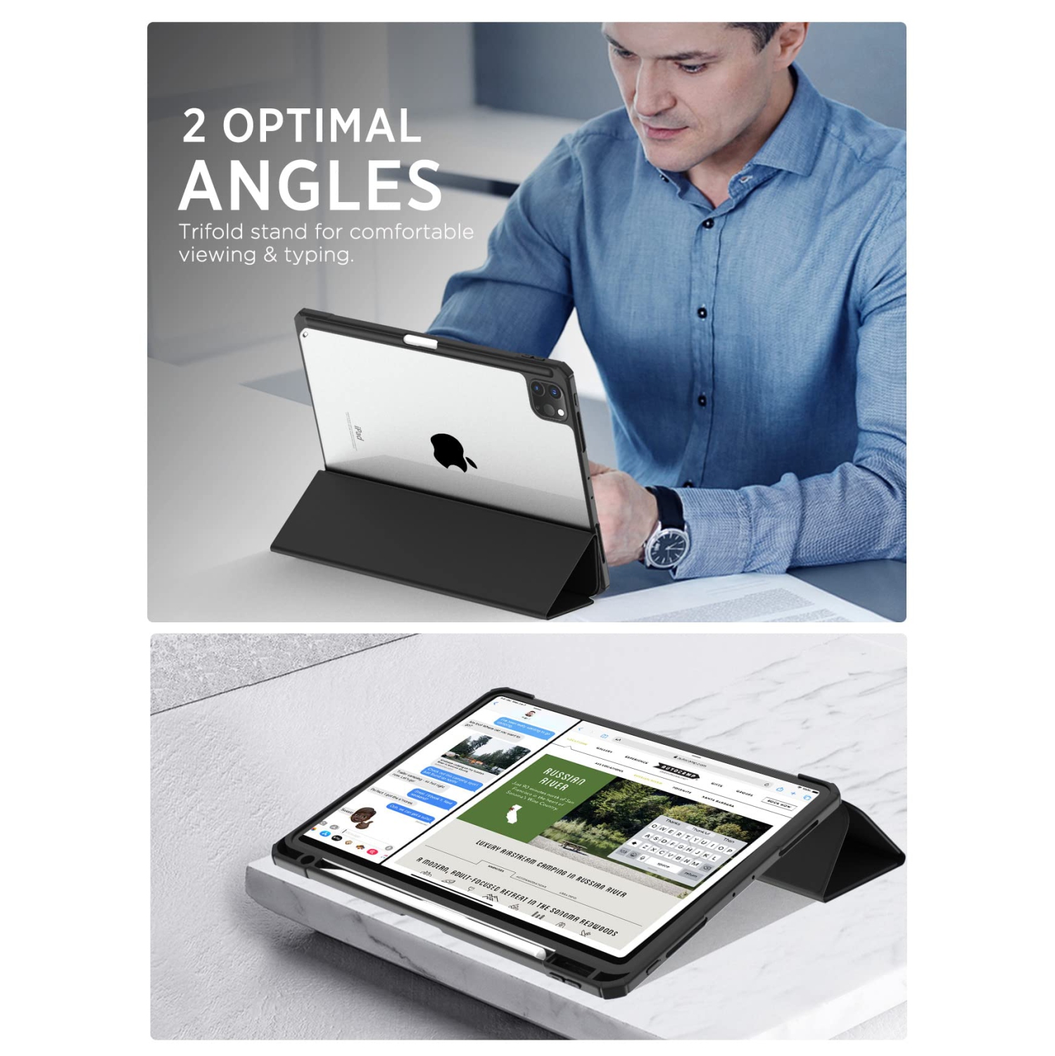 MoKo Case Fit New iPad Pro 12.9 Inch Case 2021/2020/2018 with Pencil Holder, Soft TPU Frame Hard PC Clear