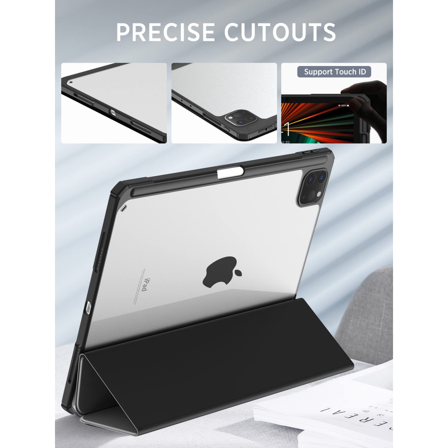 MoKo Case Fit New iPad Pro 12.9 Inch Case 2021/2020/2018 with Pencil Holder, Soft TPU Frame Hard PC Clear