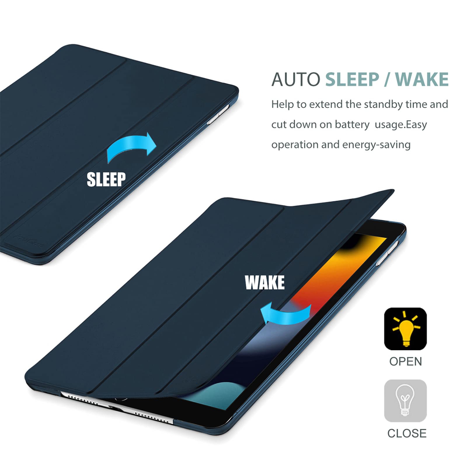 ProCase iPad 10.2 Case 2021 9th Gen/ 2020 iPad 8th Gen/ 2019 7th Gen, Slim Stand Hard Back Shell Protective Smart Cover Case