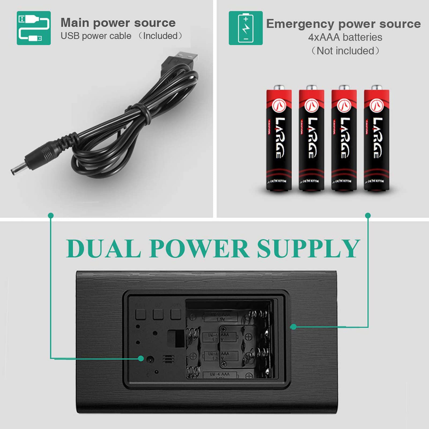 ORIA Digital Alarm Clock, LED Wooden Clock, Wooden Alarm Clock, Voice Control, 3 Alarm Settings, 3 Brightness Adjustable, Te