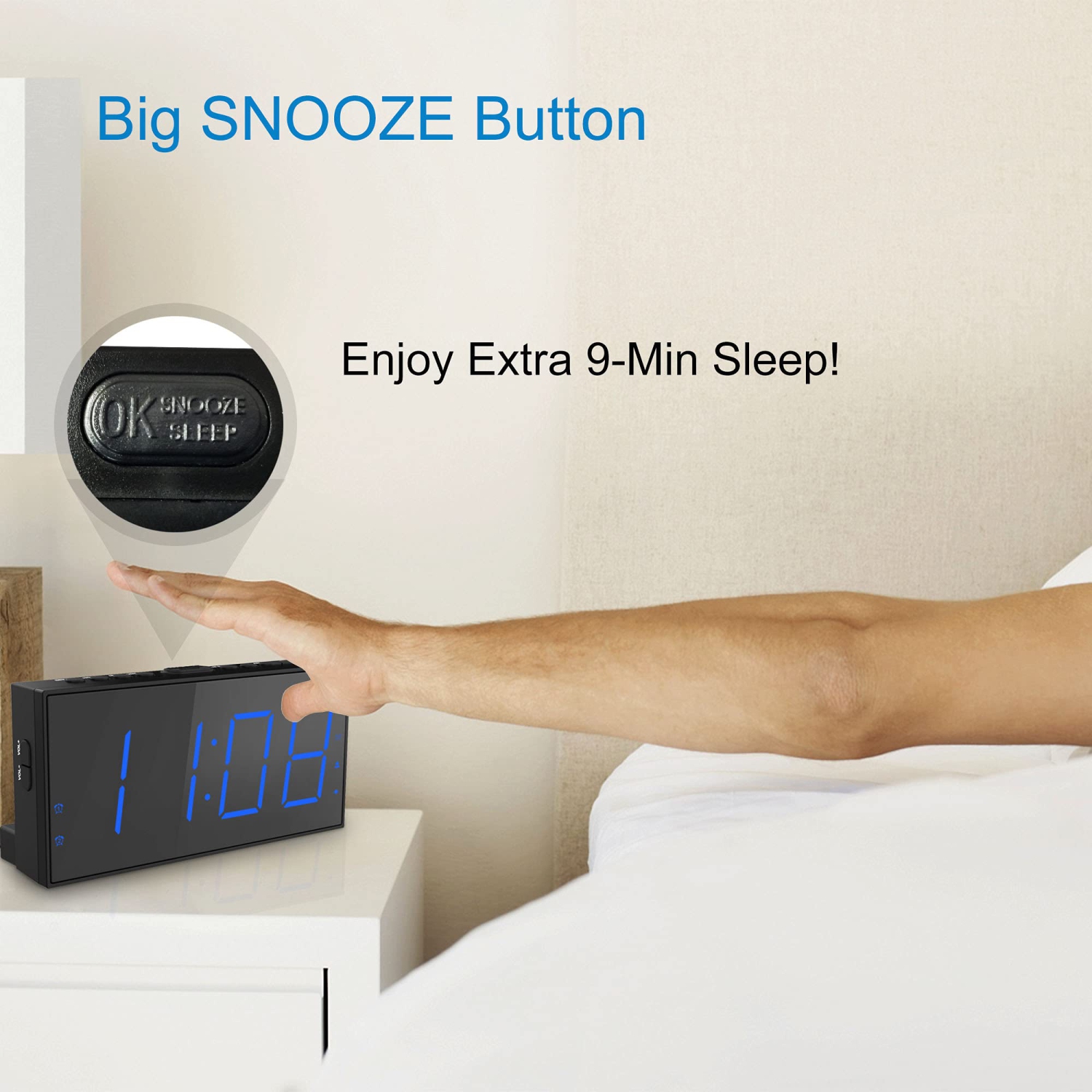 Digital Alarm clocks for bedrooms, Bedside Clock with 7.5’’ Large LED Display & Big Numbers, Two Alarms, Loud Alarm Clock wi