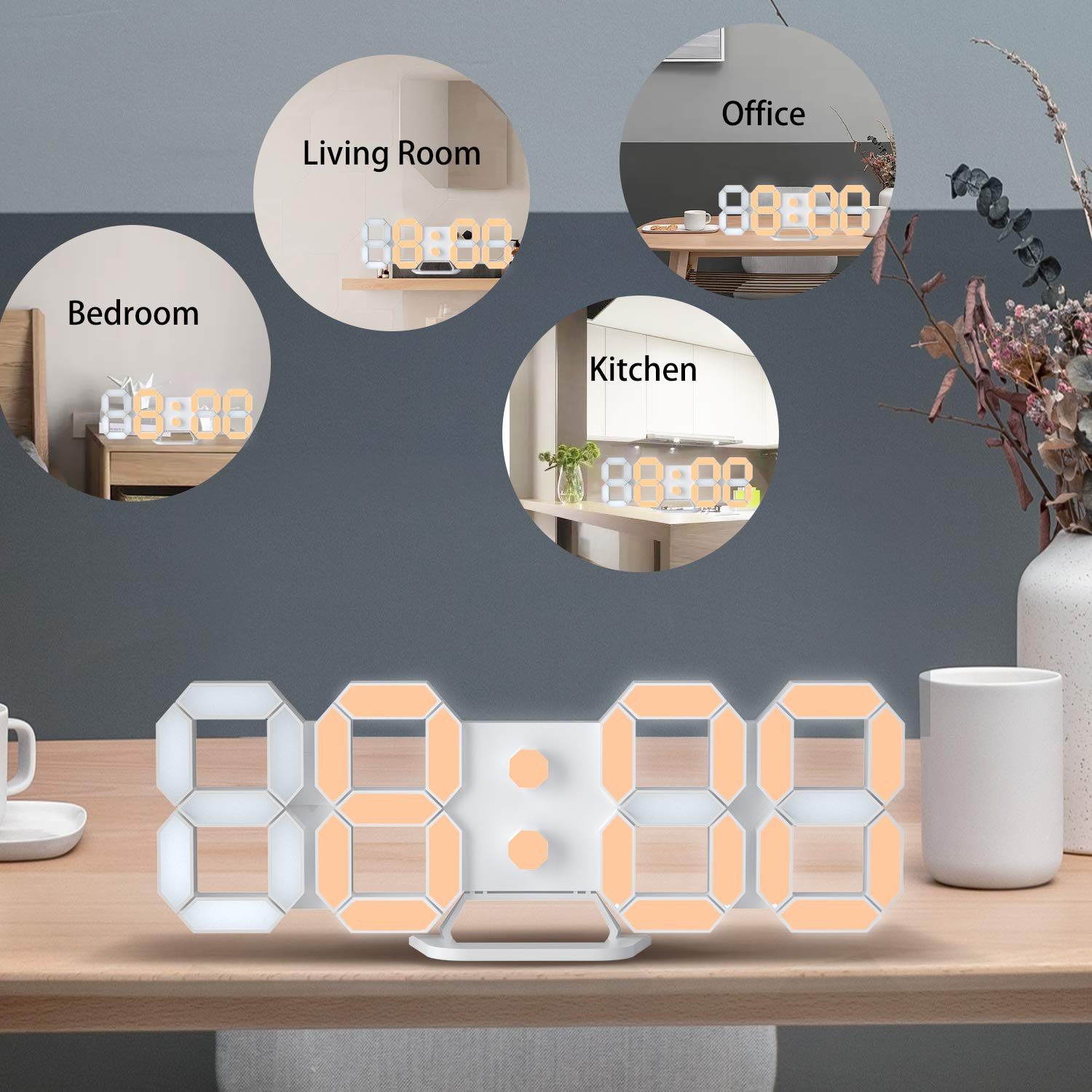 Horloge de bureau numérique DEL, horloges murales de table 9.7 po, luminosité réglable réveil de bureau pour le salon de bureau à domicile