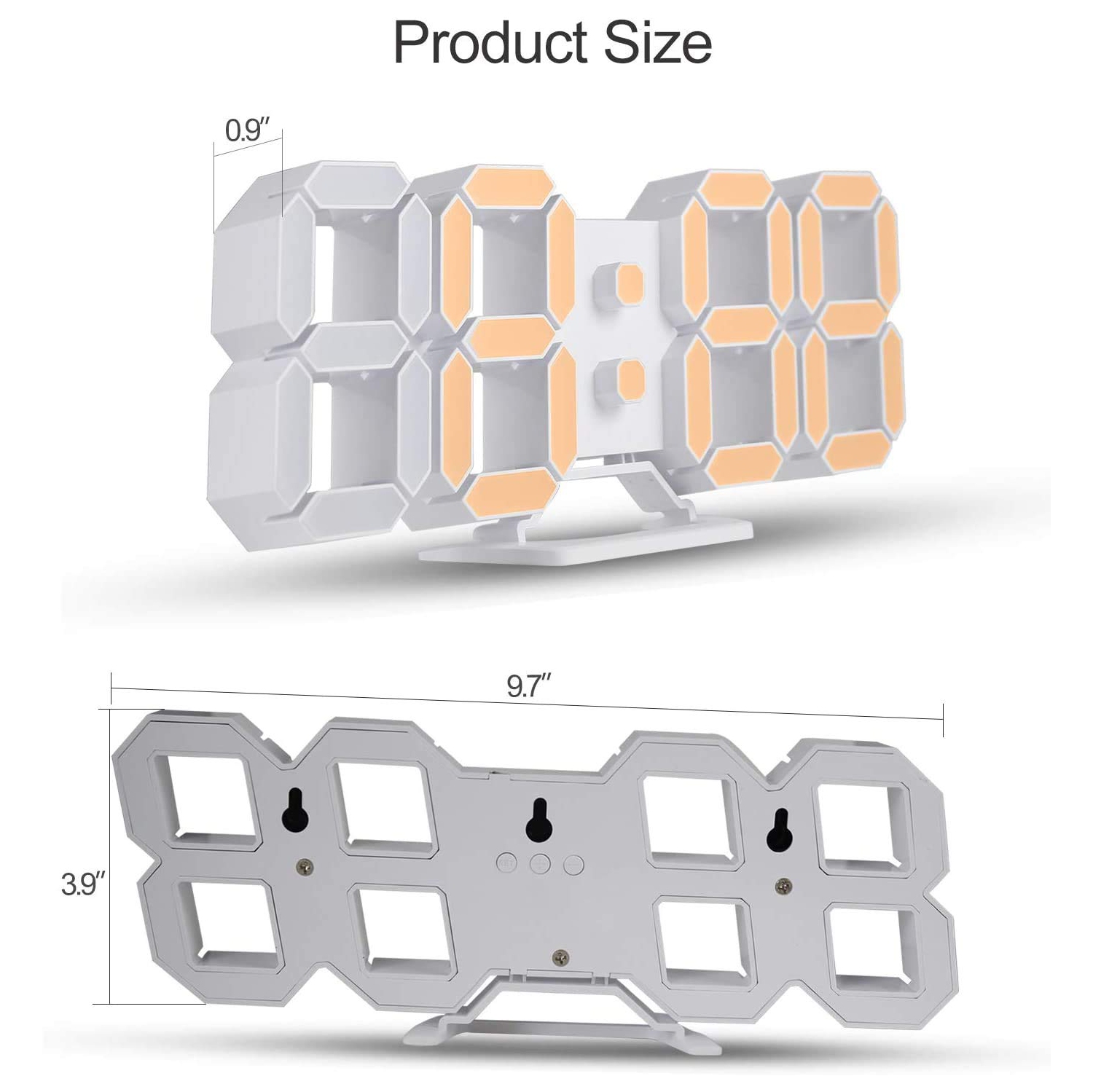 Horloge de bureau numérique DEL, horloges murales de table 9.7 po, luminosité réglable réveil de bureau pour le salon de bureau à domicile
