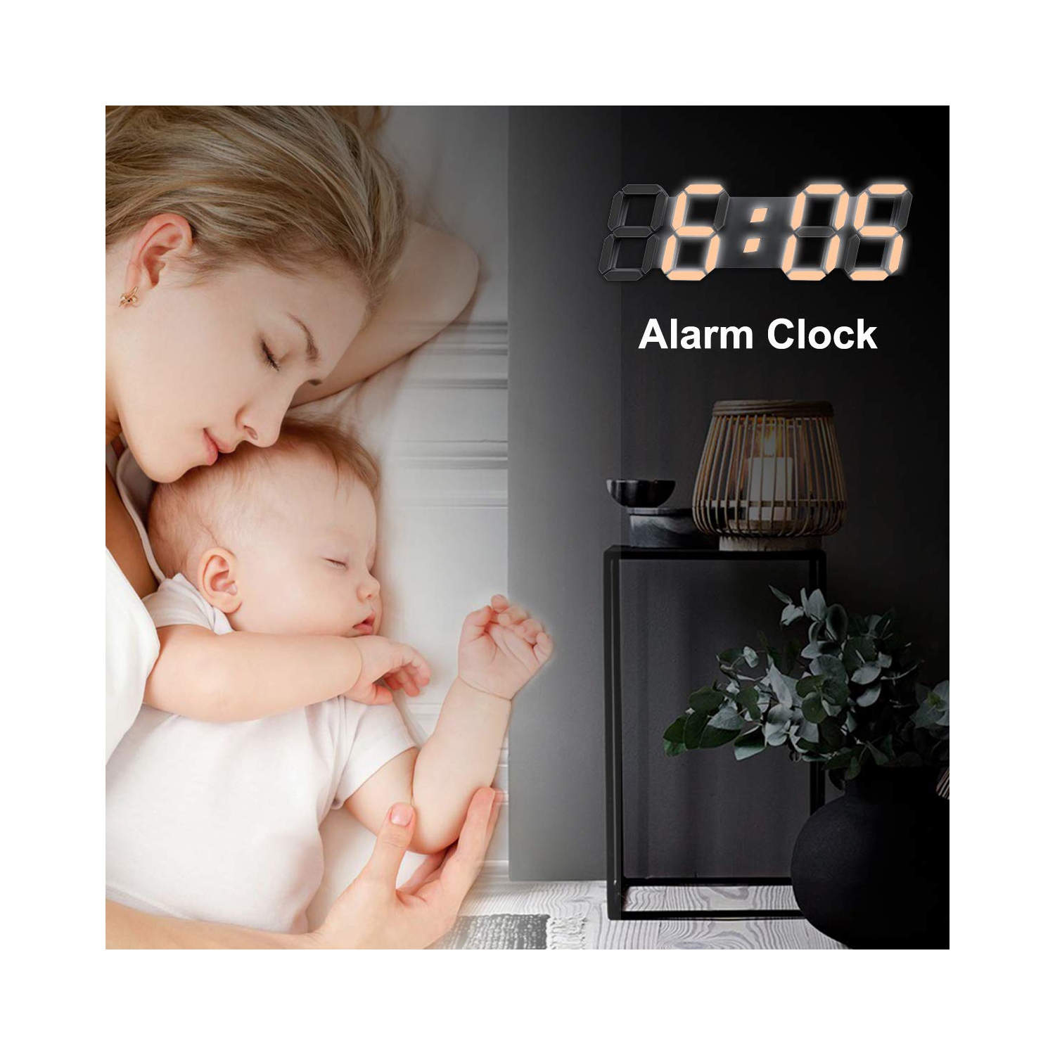 Horloge de bureau numérique DEL, horloges murales de table 9.7 po, luminosité réglable réveil de bureau pour le salon de bureau à domicile