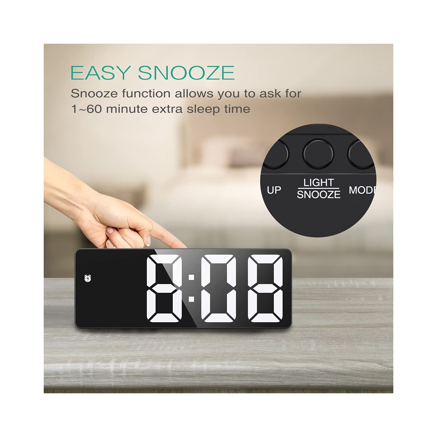 ORIA Digital Alarm Clock, Small Desk Clock, Led Alarm Clock with USB Port for Charging, Adjustable Brightness, Snooze, Suita