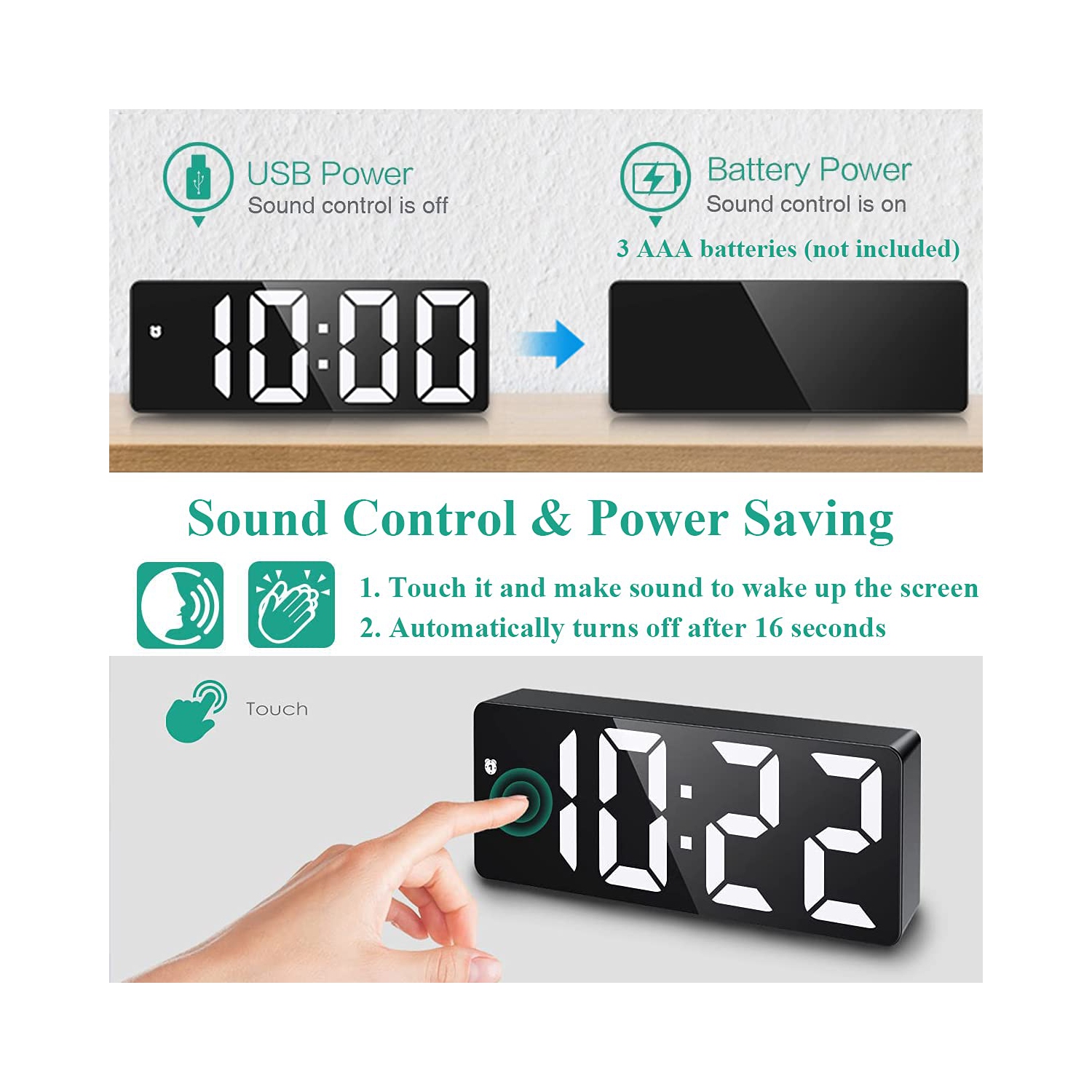 ORIA Digital Alarm Clock, Small Desk Clock, Led Alarm Clock with USB Port for Charging, Adjustable Brightness, Snooze, Suita