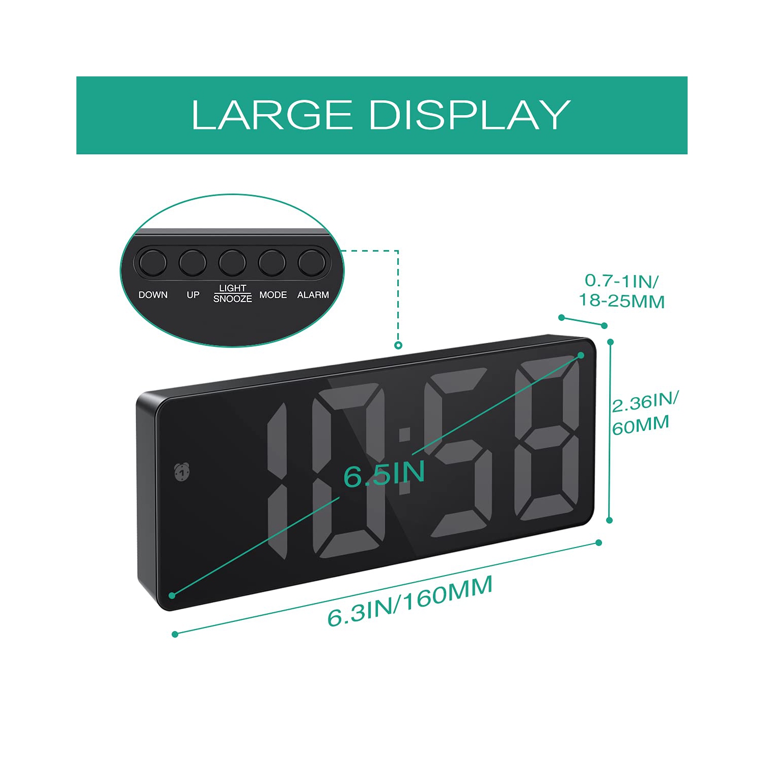 ORIA Digital Alarm Clock, Small Desk Clock, Led Alarm Clock with USB Port for Charging, Adjustable Brightness, Snooze, Suita