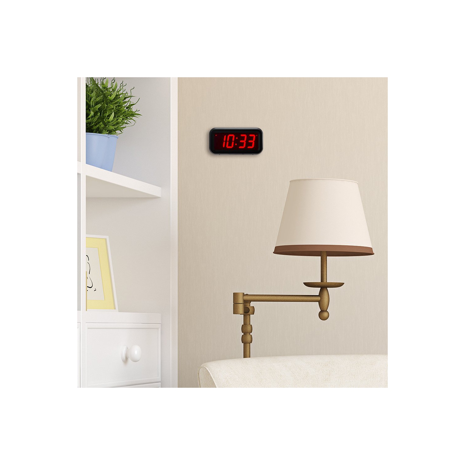 Horloge numérique murale/tablette/bureau de format petit de Timegyro fonctionnant à piles seulement avec un grand écran de 1.2 po. Les 4 piles