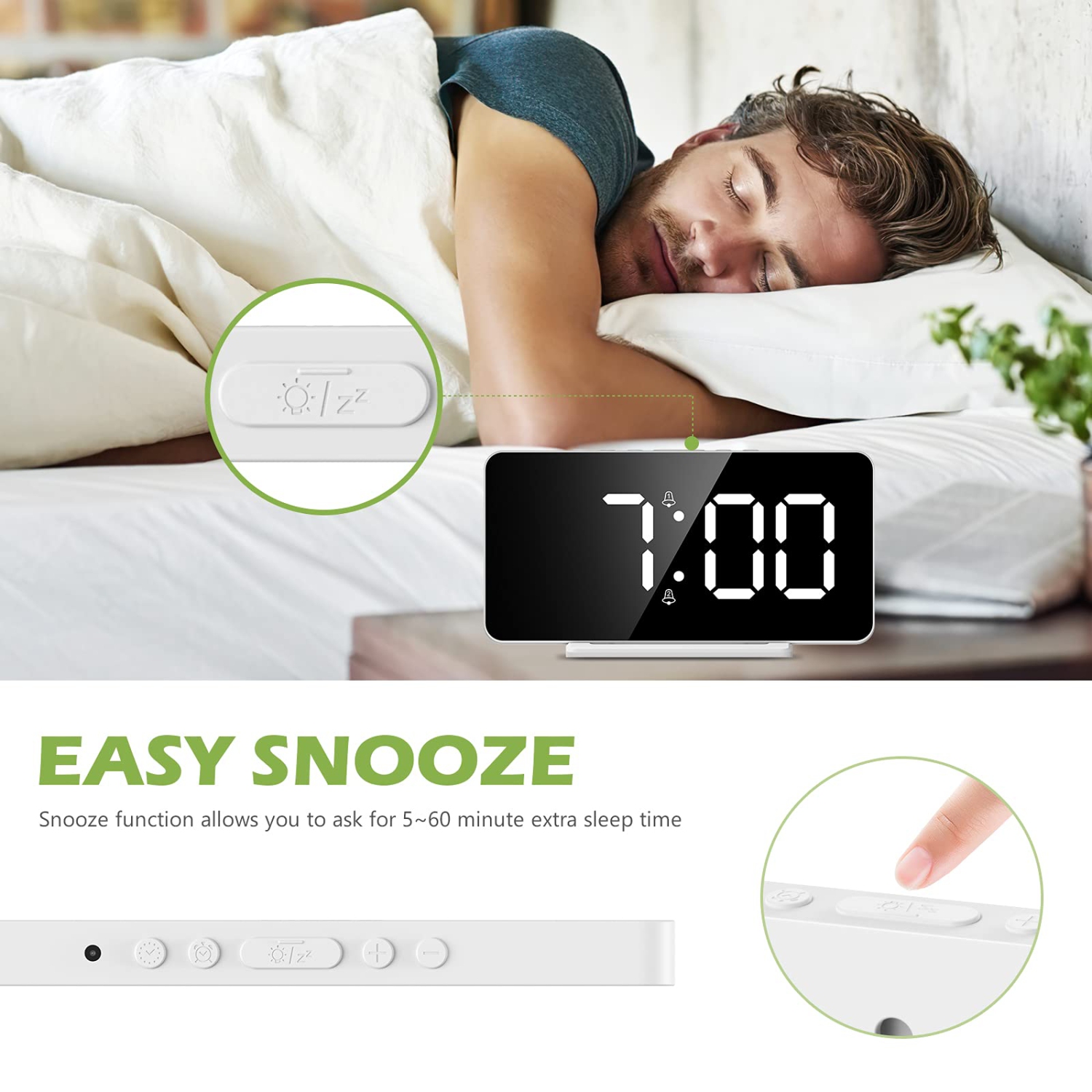 KeeKit Digital Alarm Clock, LED Alarm Clock with 6.5’’ Large Display, Digital Desktop Clock with Temperature Time Display, S