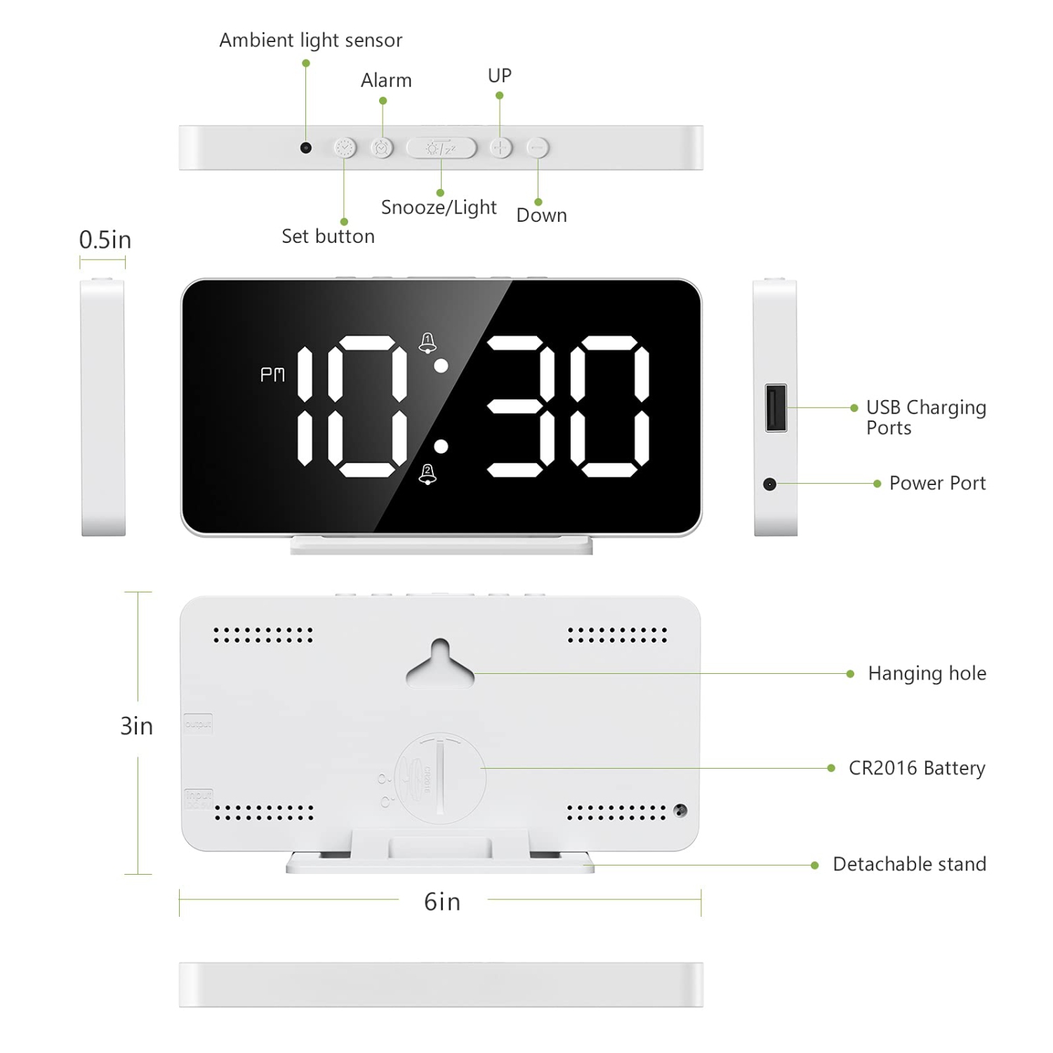 KeeKit Digital Alarm Clock, LED Alarm Clock with 6.5’’ Large Display, Digital Desktop Clock with Temperature Time Display, S