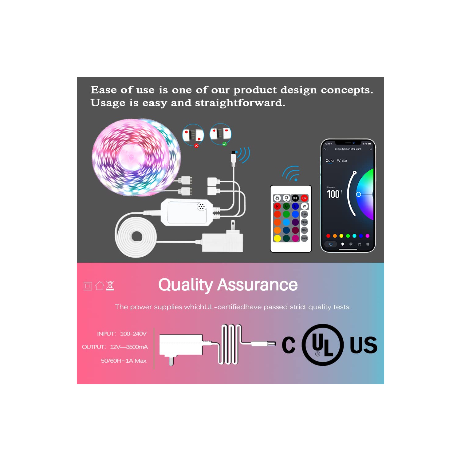 Bandes lumineuses DEL Wi-Fi Alexa Cozylady, 65,6 pi, bandes lumineuses DEL compatibles avec Alexa, Google Home contrôlé par APPLICATION intelligente,