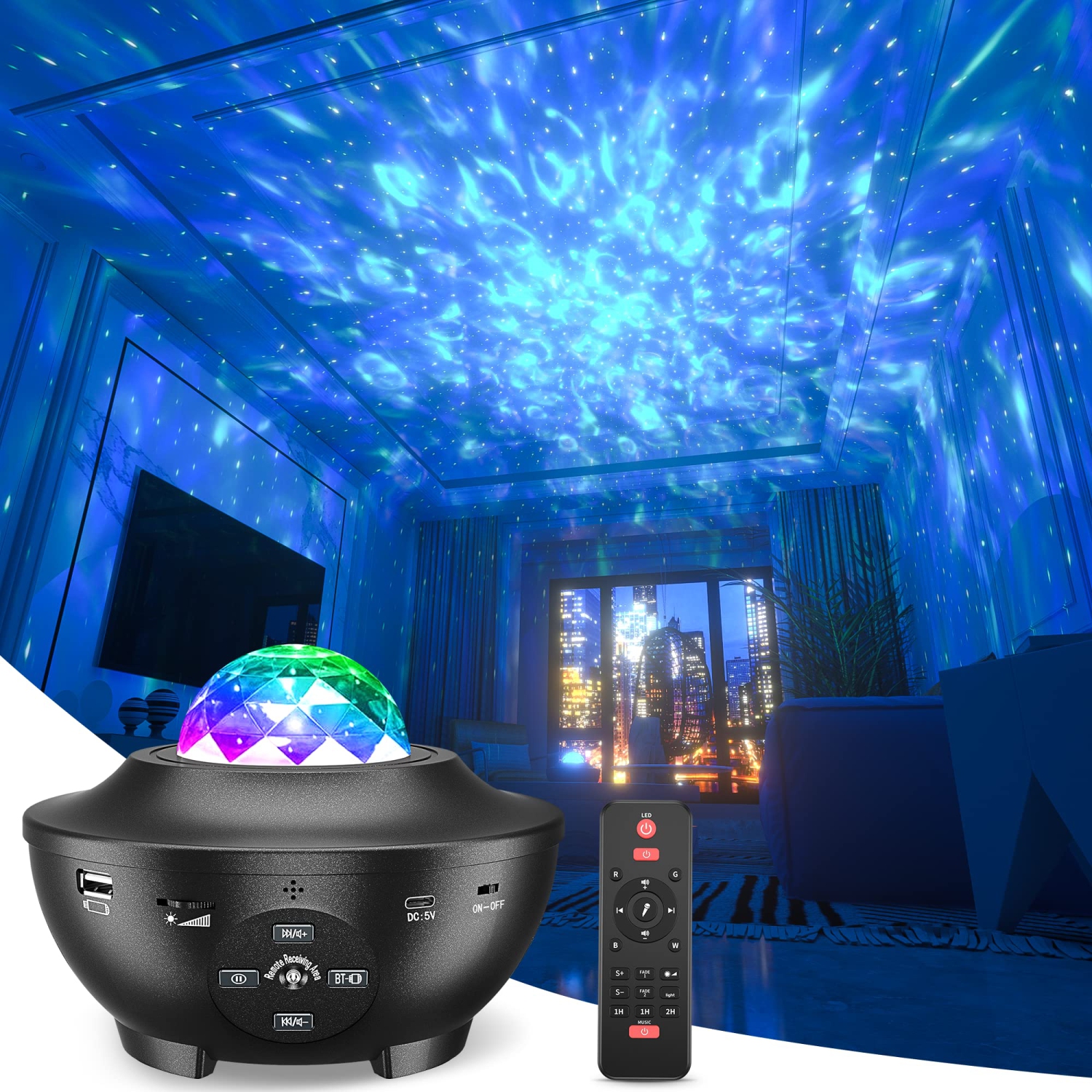 Projecteur Star, projecteur Galaxy Night Light avec télécommande et 10 effets de couleurs, haut-parleur et minuterie intégrés, projecteur de plafond