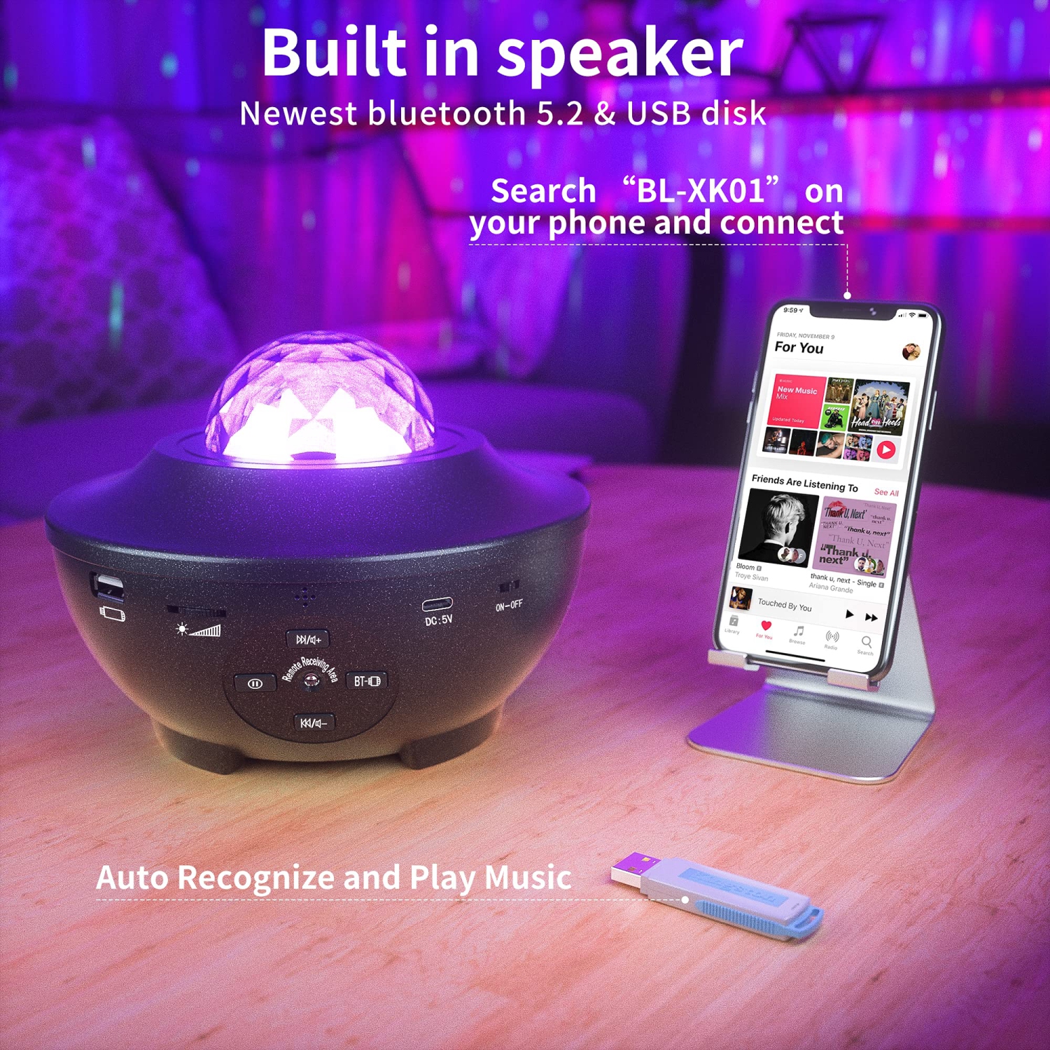 Projecteur Star, projecteur Galaxy Night Light avec télécommande et 10 effets de couleurs, haut-parleur et minuterie intégrés, projecteur de plafond