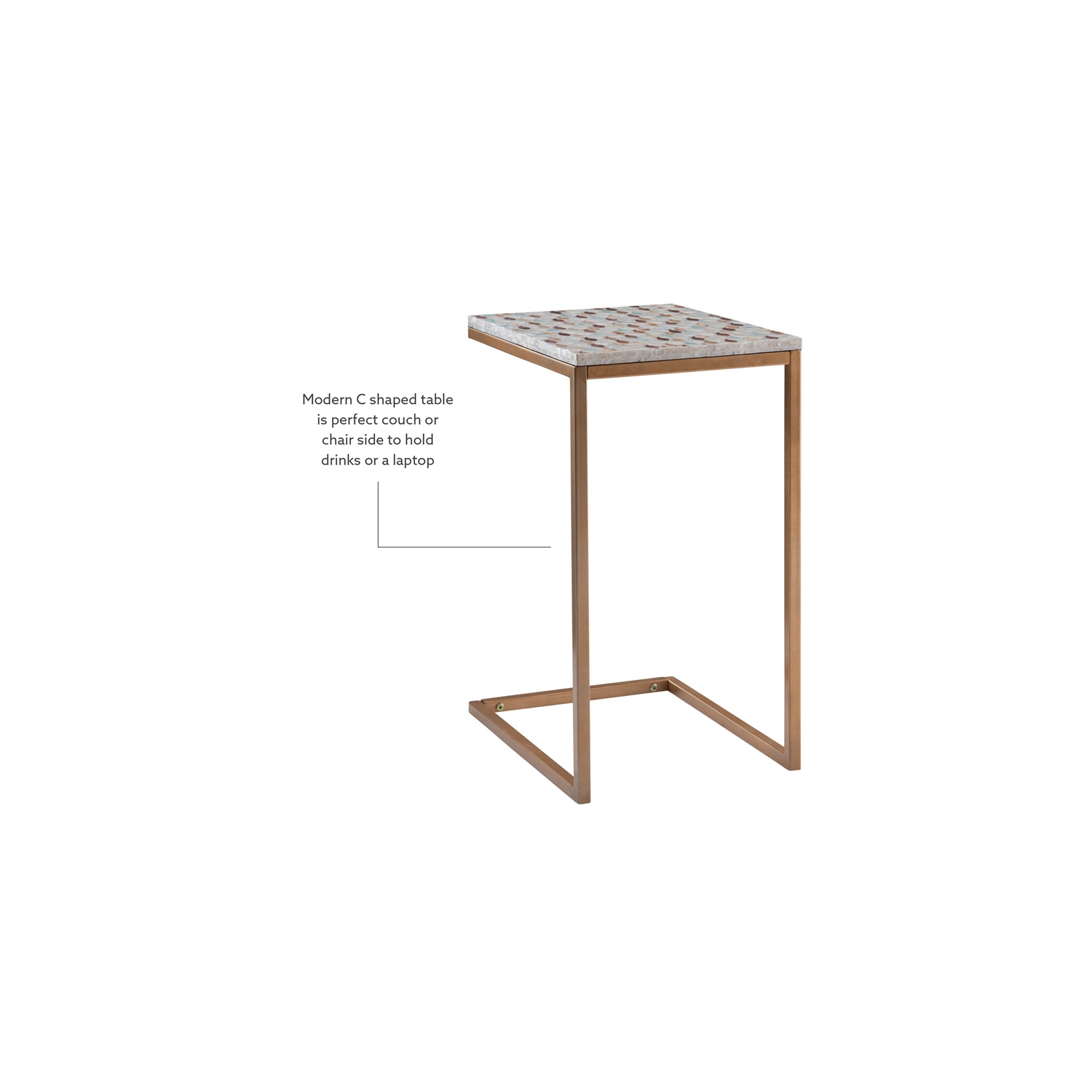 Linon Paola Capiz Fish Mosaic Metal Accent C Table in Gold