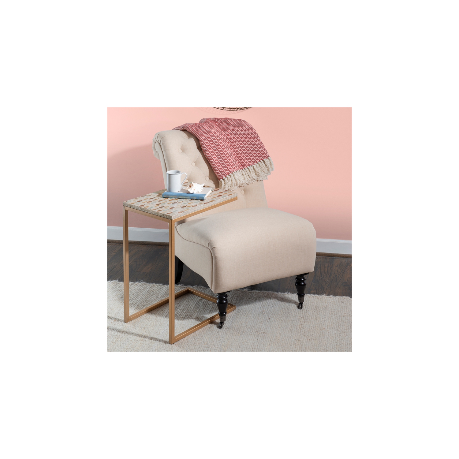 Linon Paola Capiz Fish Mosaic Metal Accent C Table in Gold