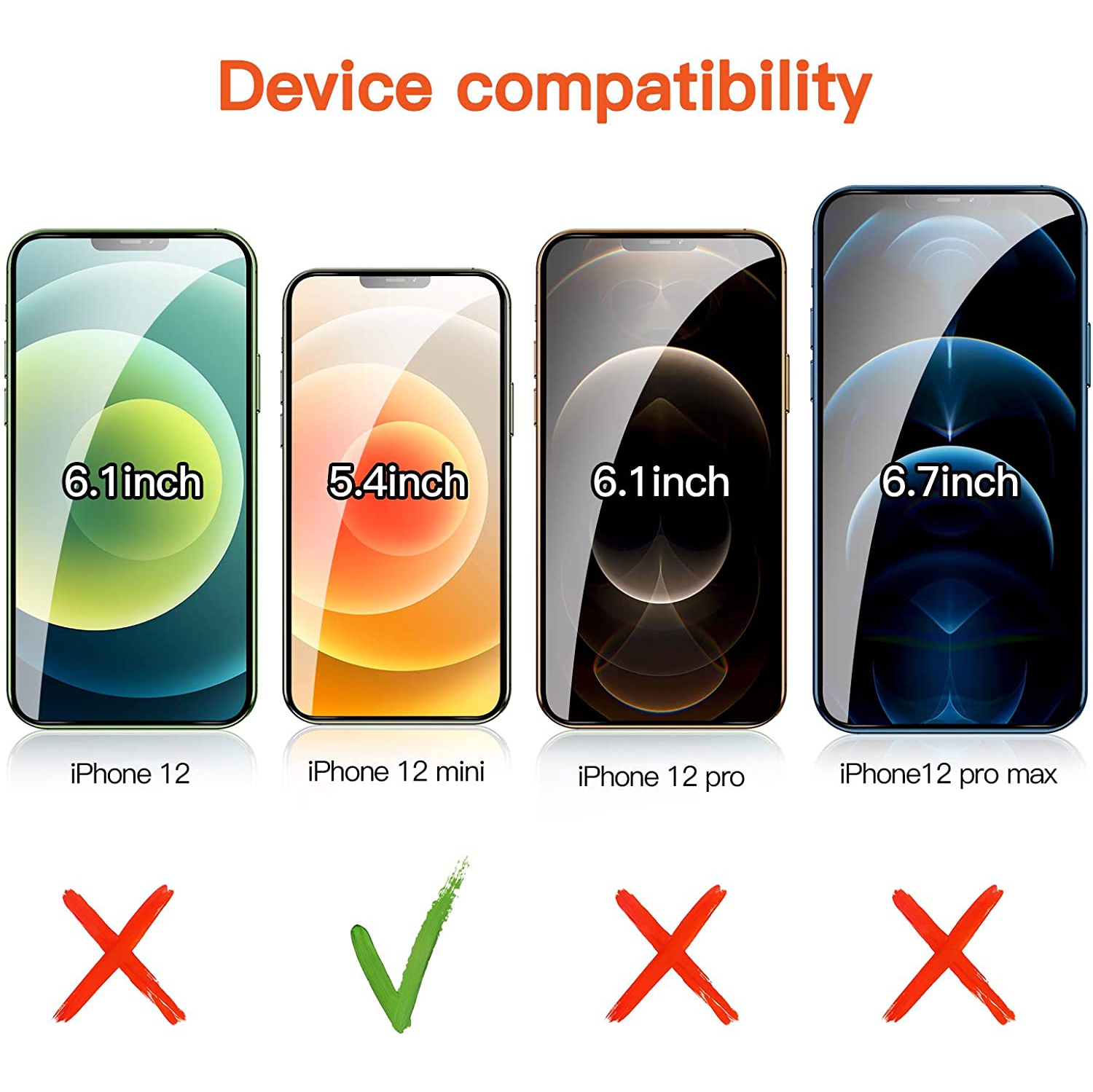 XCRS Apple iPhone 12 Mini 5,4" Verre trempé de confidentialité, dureté 9H Protection anti-espion Film de protection d'écran sombre