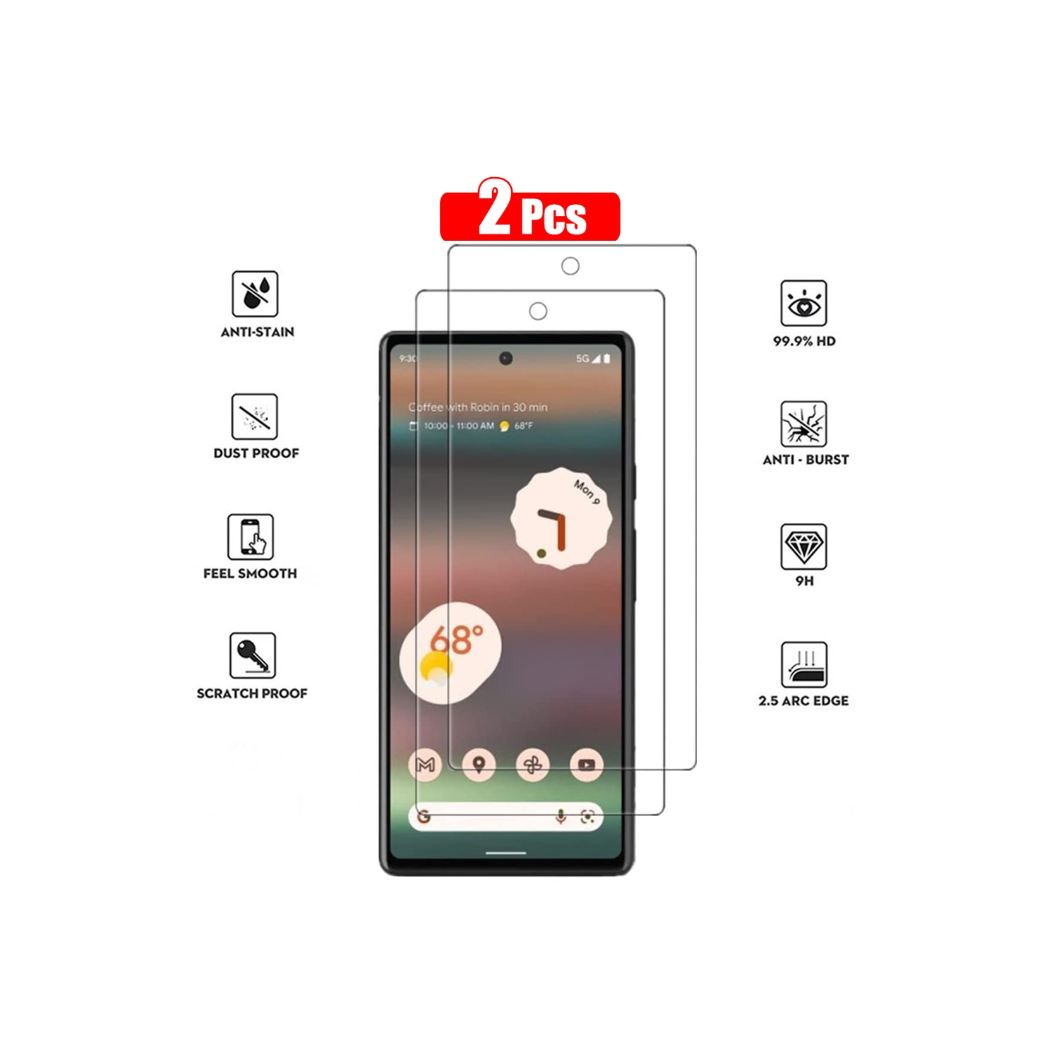 XCRS Verre Trempé pour Google Pixel 6A 6.1 inch Écran HD Film 9H Anti-Rayures Compatible avec les Coques, Sans Bulles Ajustement Parfait, Haptic