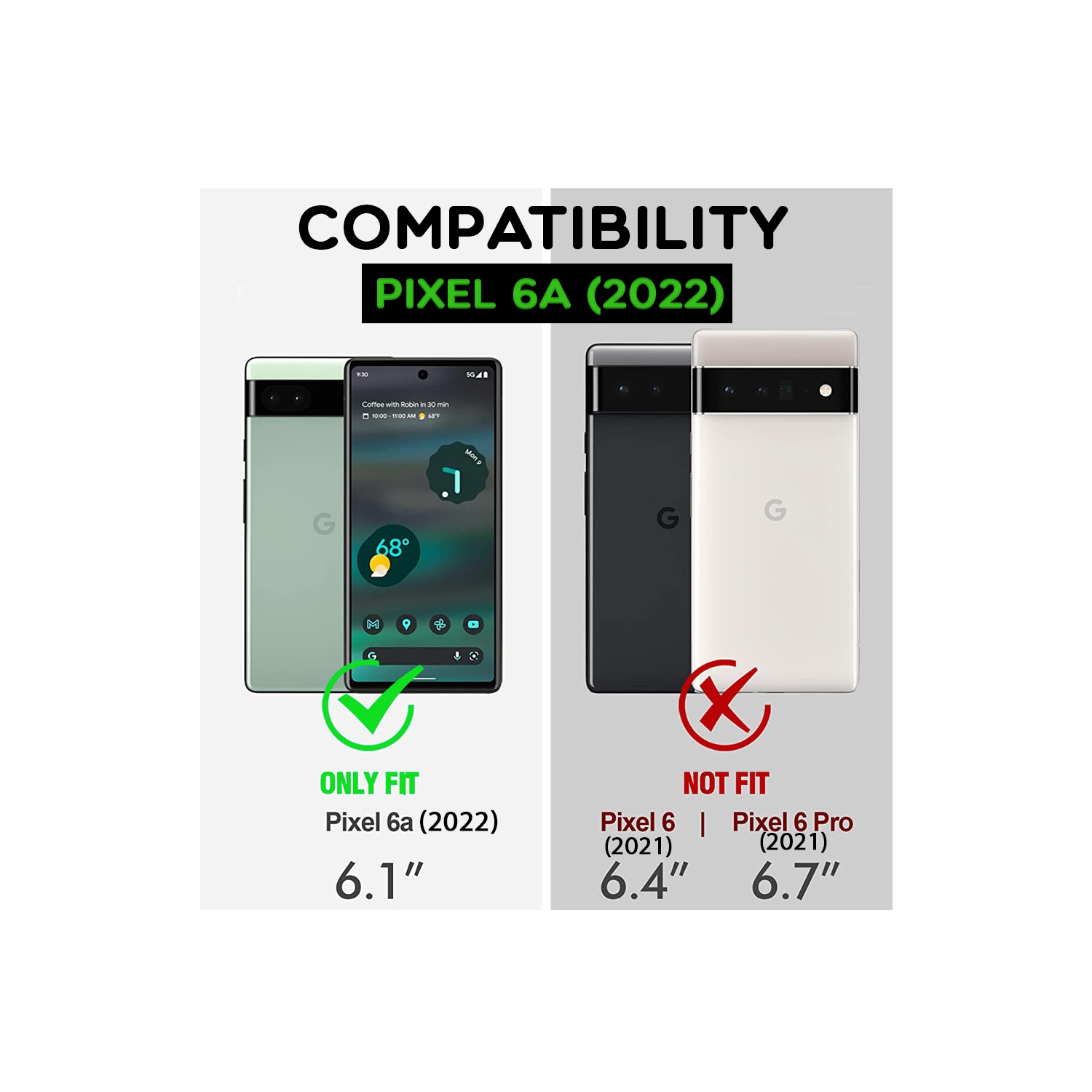 XCRS Verre Trempé pour Google Pixel 6A 6.1 inch Écran HD Film 9H Anti-Rayures Compatible avec les Coques, Sans Bulles Ajustement Parfait, Haptic