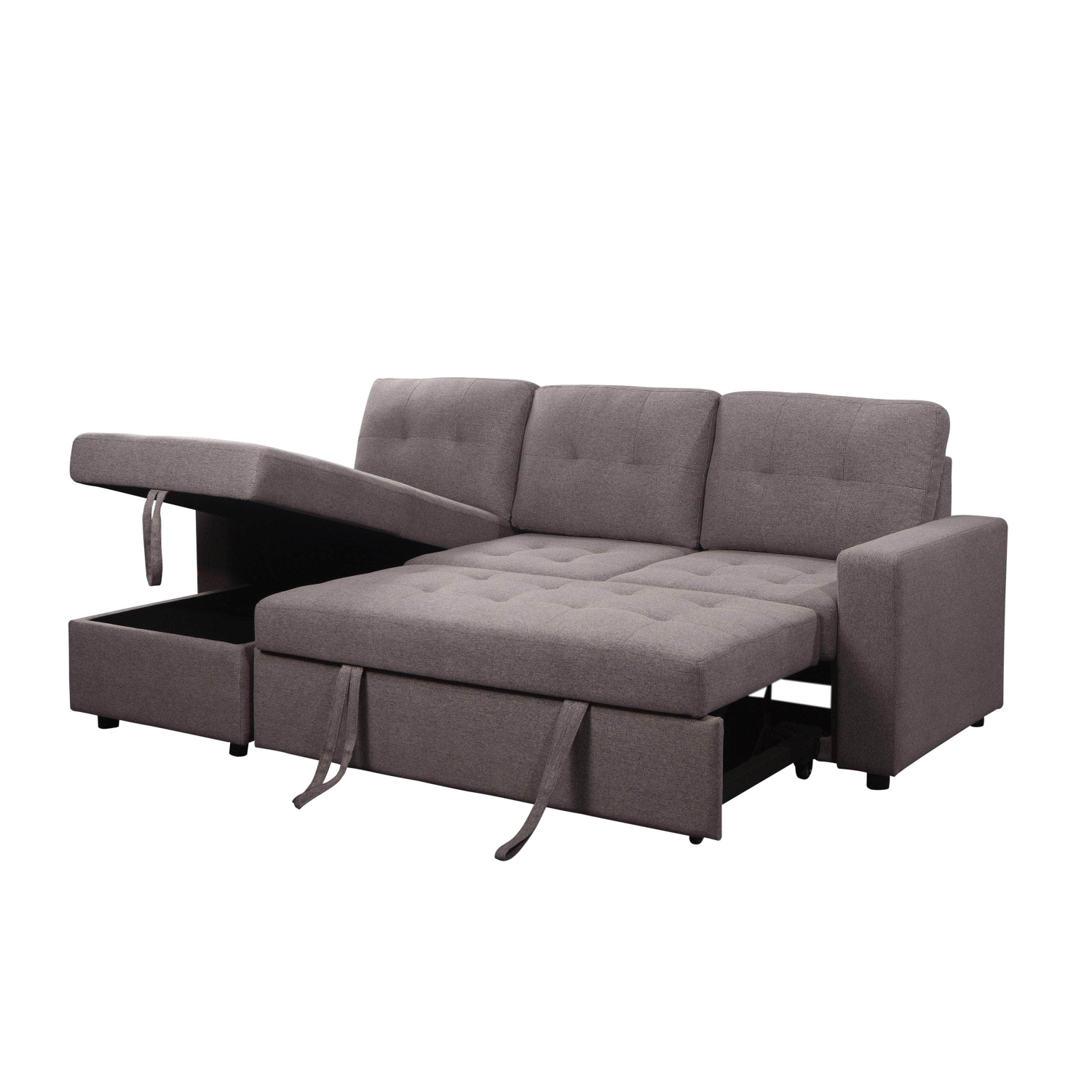 Urban Cali Malibu Sleeper Sectional Sofa Bed with Left Storage Chaise in Solis Dark Grey