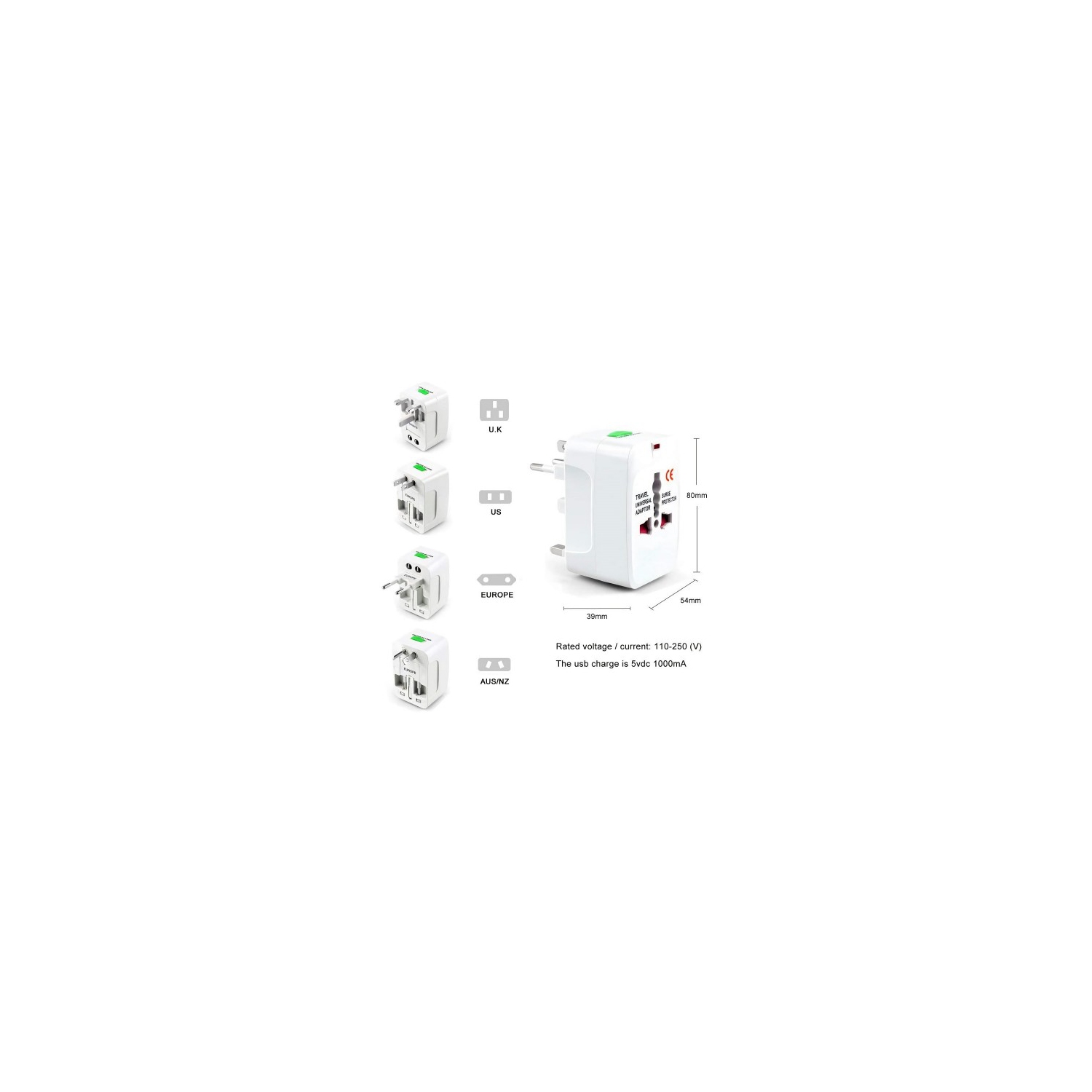 Adaptateur secteur universel de voyage tout en un 110 ~ 220 V adaptateur de prise électrique fonctionne pour plus de 150 pays UK/US/AU/EU/CA