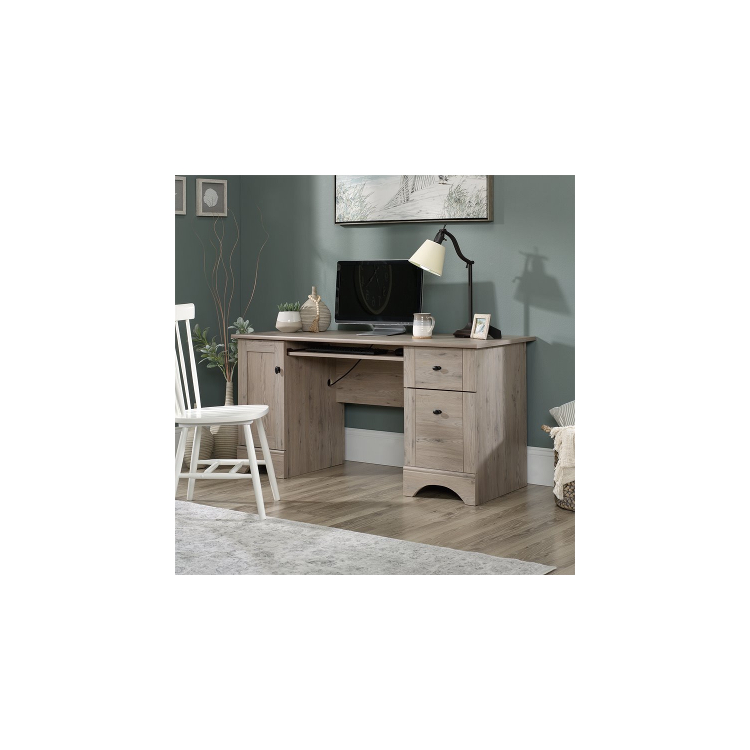 Sauder – Bureau d’ordinateur en bois Select simple, chêne laurier