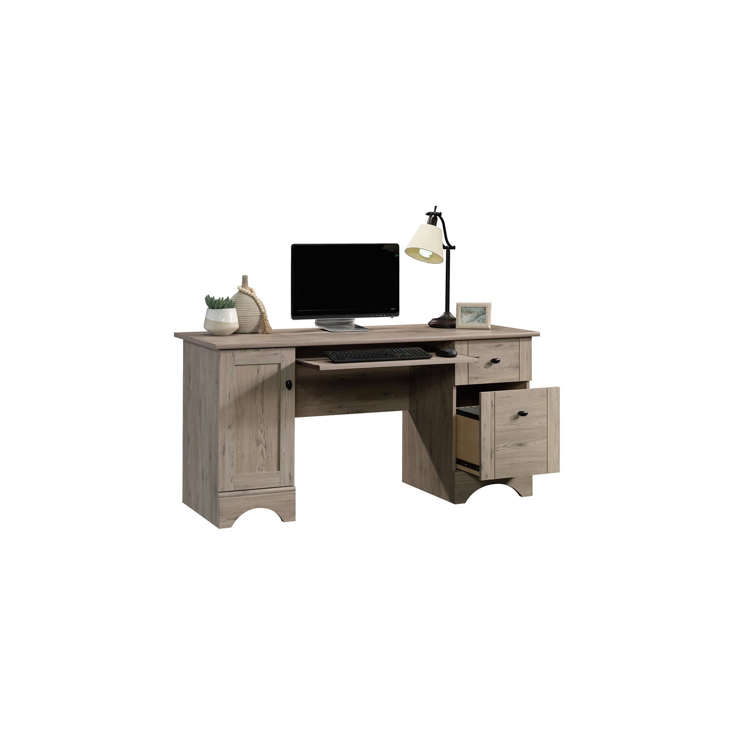 Sauder – Bureau d’ordinateur en bois Select simple, chêne laurier