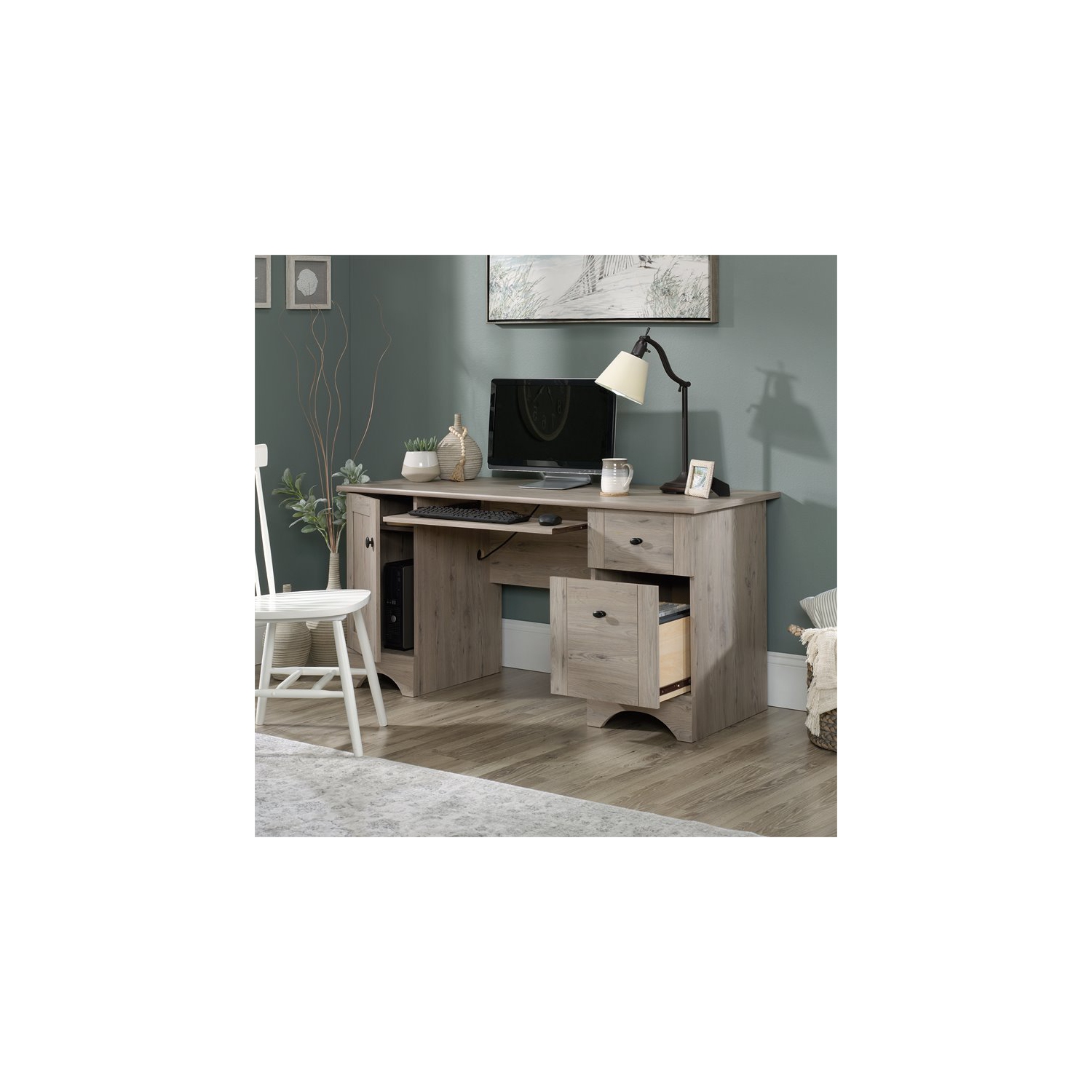 Sauder – Bureau d’ordinateur en bois Select simple, chêne laurier