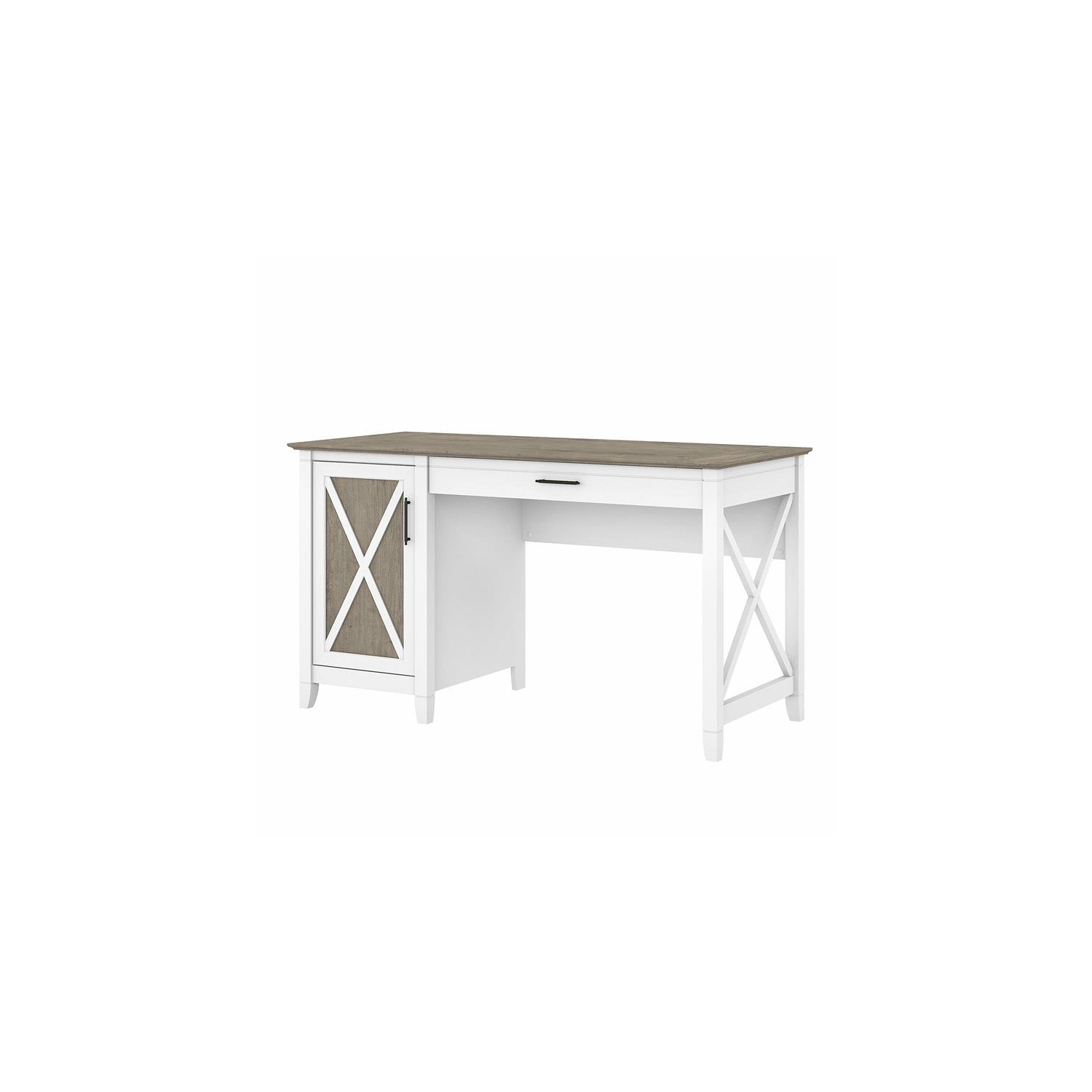 Key West 54W Computer Desk with Storage in White and Gray - Engineered Wood
