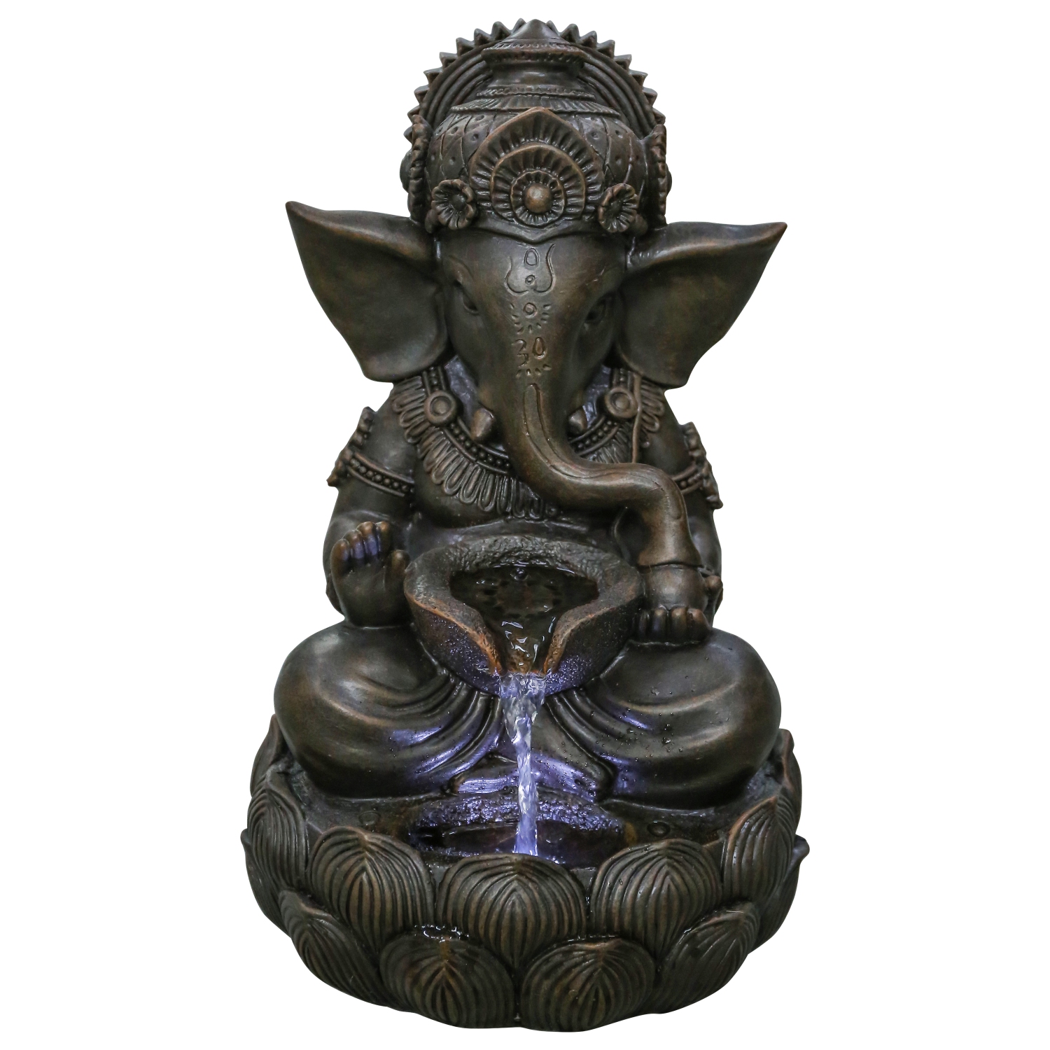 Hi-Line Gift Ltd Lord Ganesh Sculptural Tabletop Fountain with Cool White LED Lights
