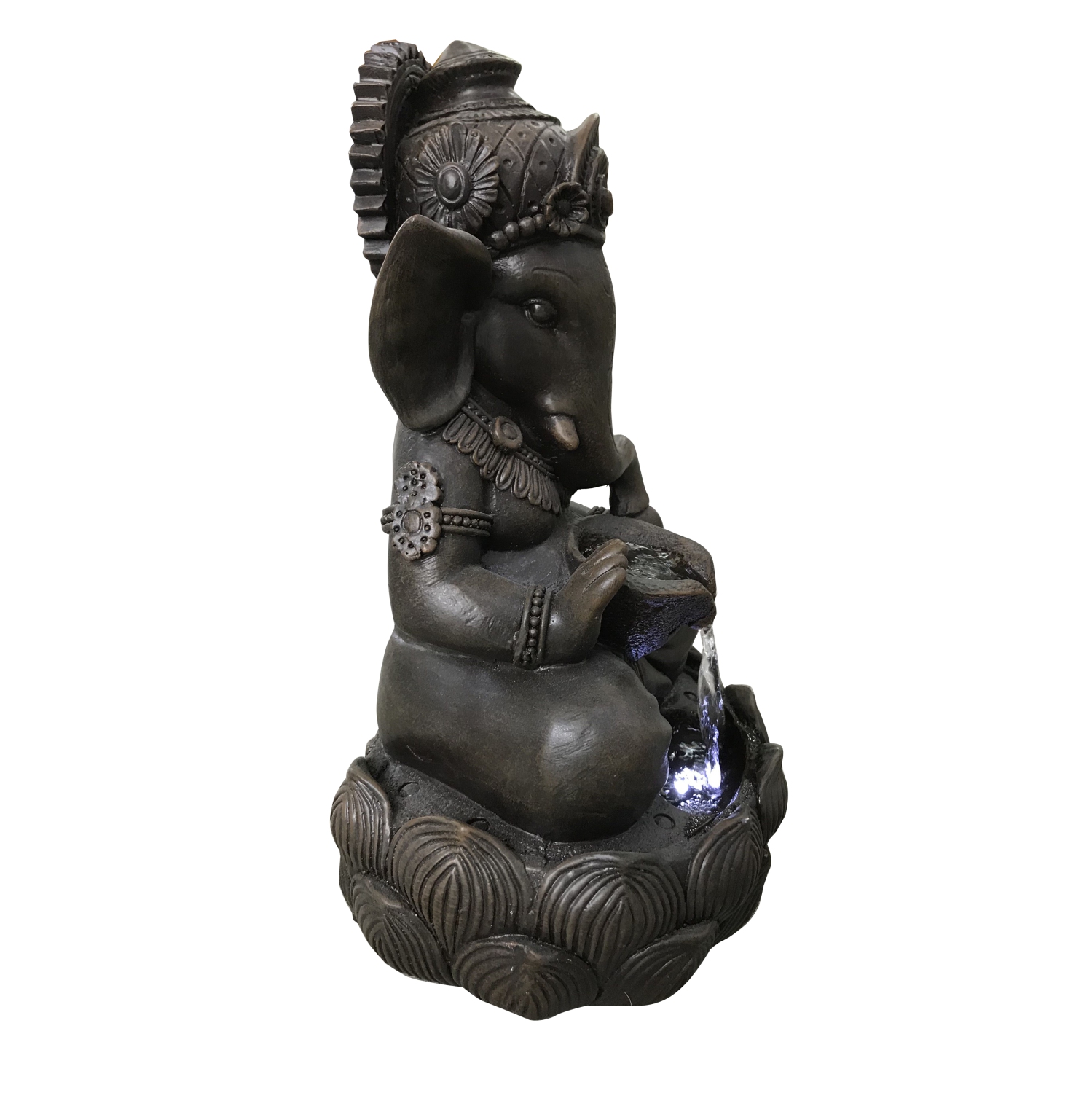 Hi-Line Gift Ltd Lord Ganesh Sculptural Tabletop Fountain with Cool White LED Lights