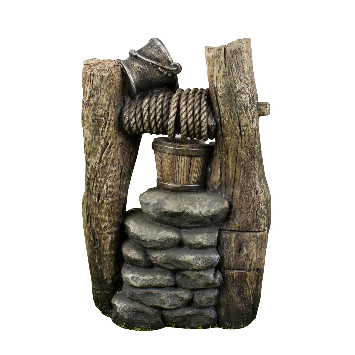 Hi-Line Gift Ltd Well Fountain with Pouring Pail, 2 Buckets, & 3 LEDs