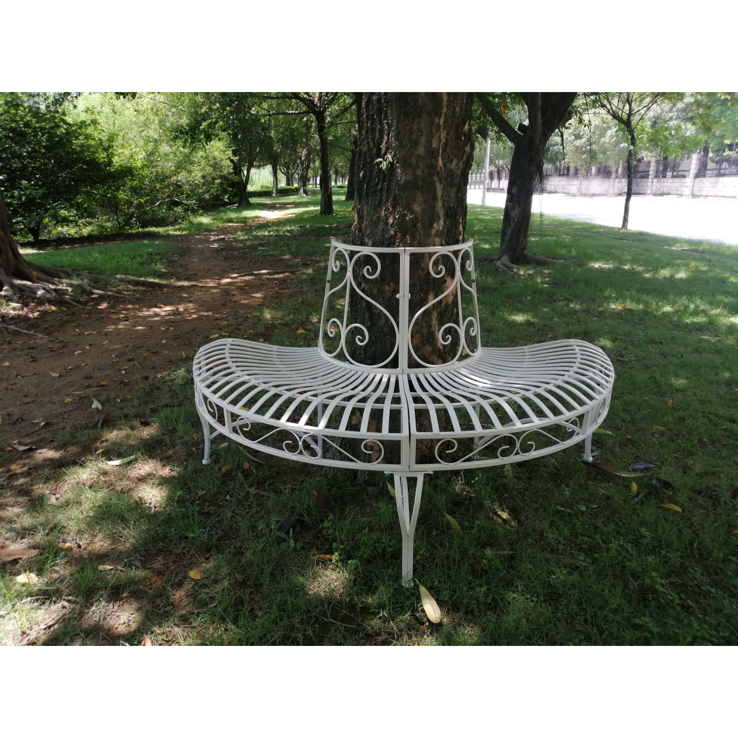 Hi-Line Gift Ltd White Semi-Circle Tree-Wrap Bench