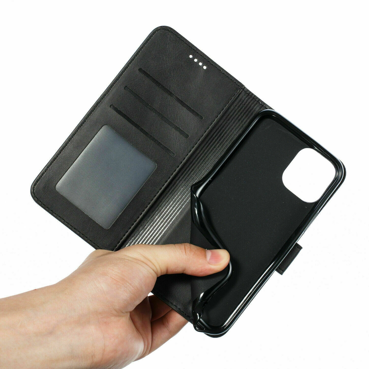 Apple iPhone 11 Pro Max Black SupRShield Wallet Leather Card Holder Flip Protective Shockproof Magnetic Case Cover