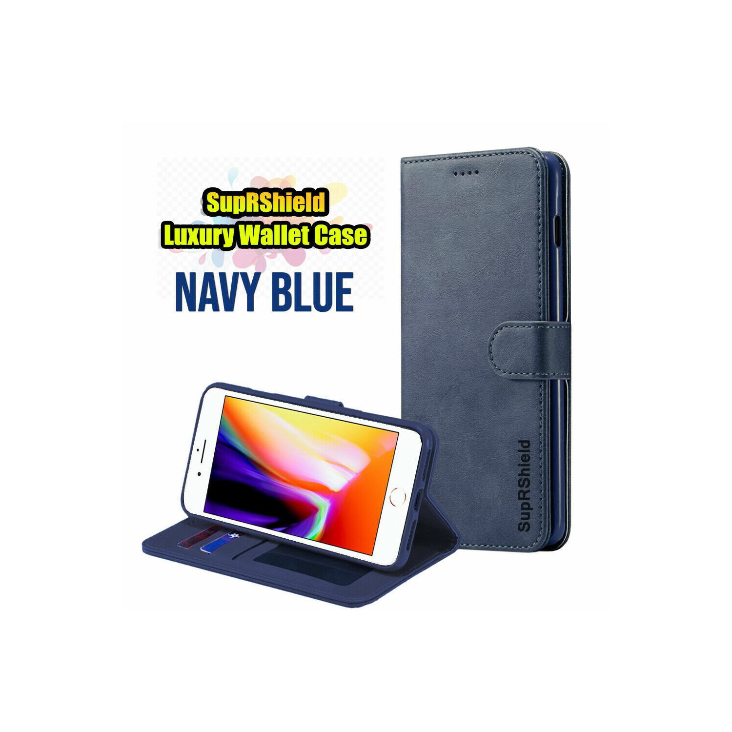 Apple iPhone 11 Pro Navy Blue SupRShield Wallet Leather Card Holder Flip Protective Shockproof Magnetic Case Cover