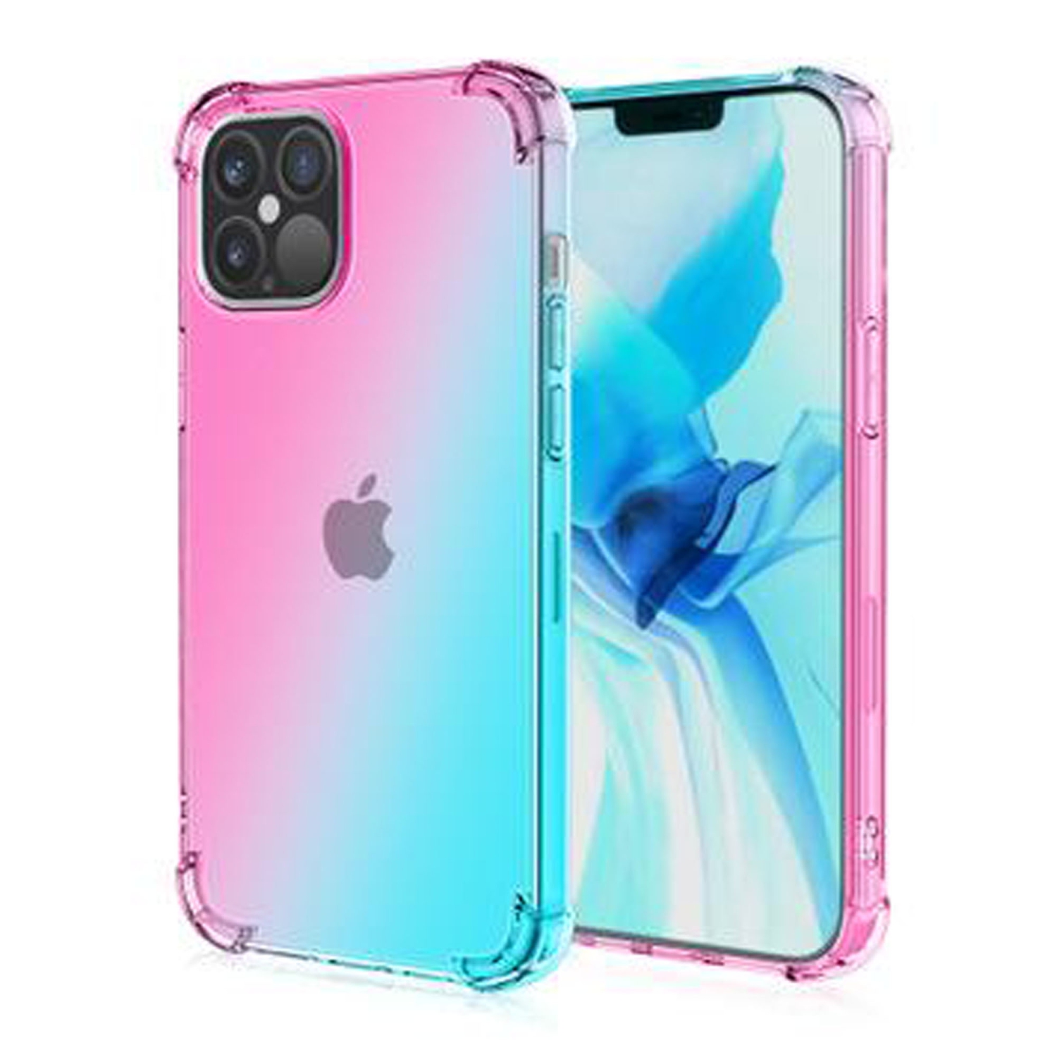 Apple iPhone 12 Pro Max Pink+Blue Clear Case Shockproof Tough Transparent Anti knock Heavy Duty Cover