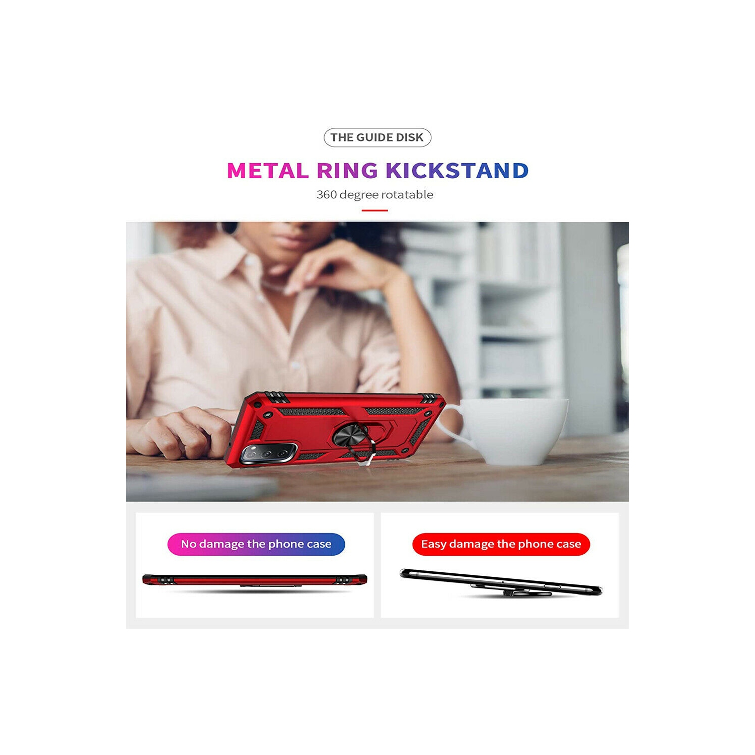 Support de fixation magnétique en métal pivotant à 360 degrés pour l’auto Galaxy Note20 de Samsung - Noir militaire - béquille robuste